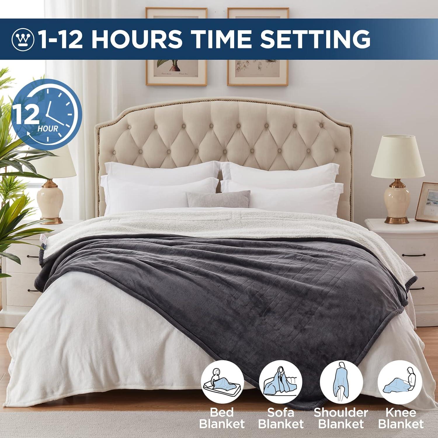 image:imageWestinghouse Electric Blanket Heated Throw Super Cozy Luxury Faux Fur amp Sherpa with 6 Heating Levels amp 210 Hours Auto Off Fast Heating amp Overheat Protection 50x60 Inch BurgundyCharcoal