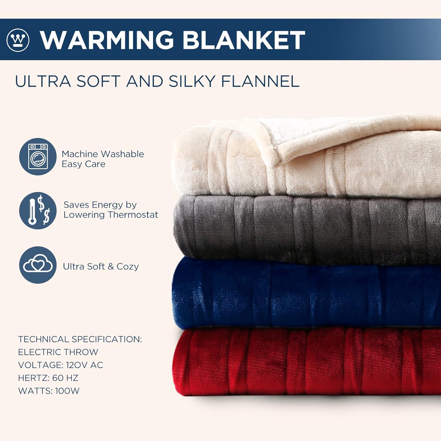 image:imageWestinghouse Electric Blanket Heated Throw Super Cozy Luxury Faux Fur amp Sherpa with 6 Heating Levels amp 210 Hours Auto Off Fast Heating amp Overheat Protection 50x60 Inch BurgundyRed