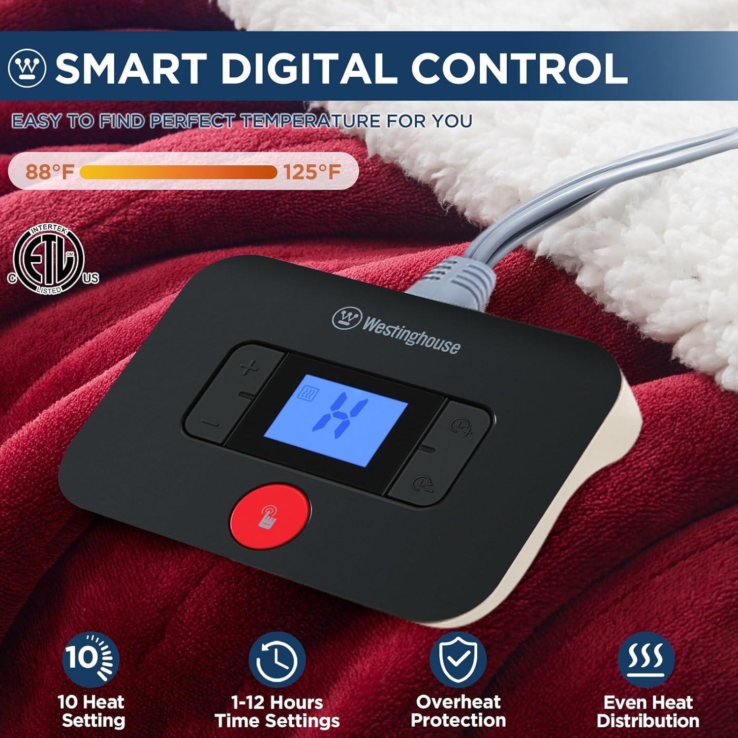 image:imageWestinghouse Electric Blanket Heated Throw Super Cozy Luxury Faux Fur amp Sherpa with 6 Heating Levels amp 210 Hours Auto Off Fast Heating amp Overheat Protection 50x60 Inch BurgundyRed