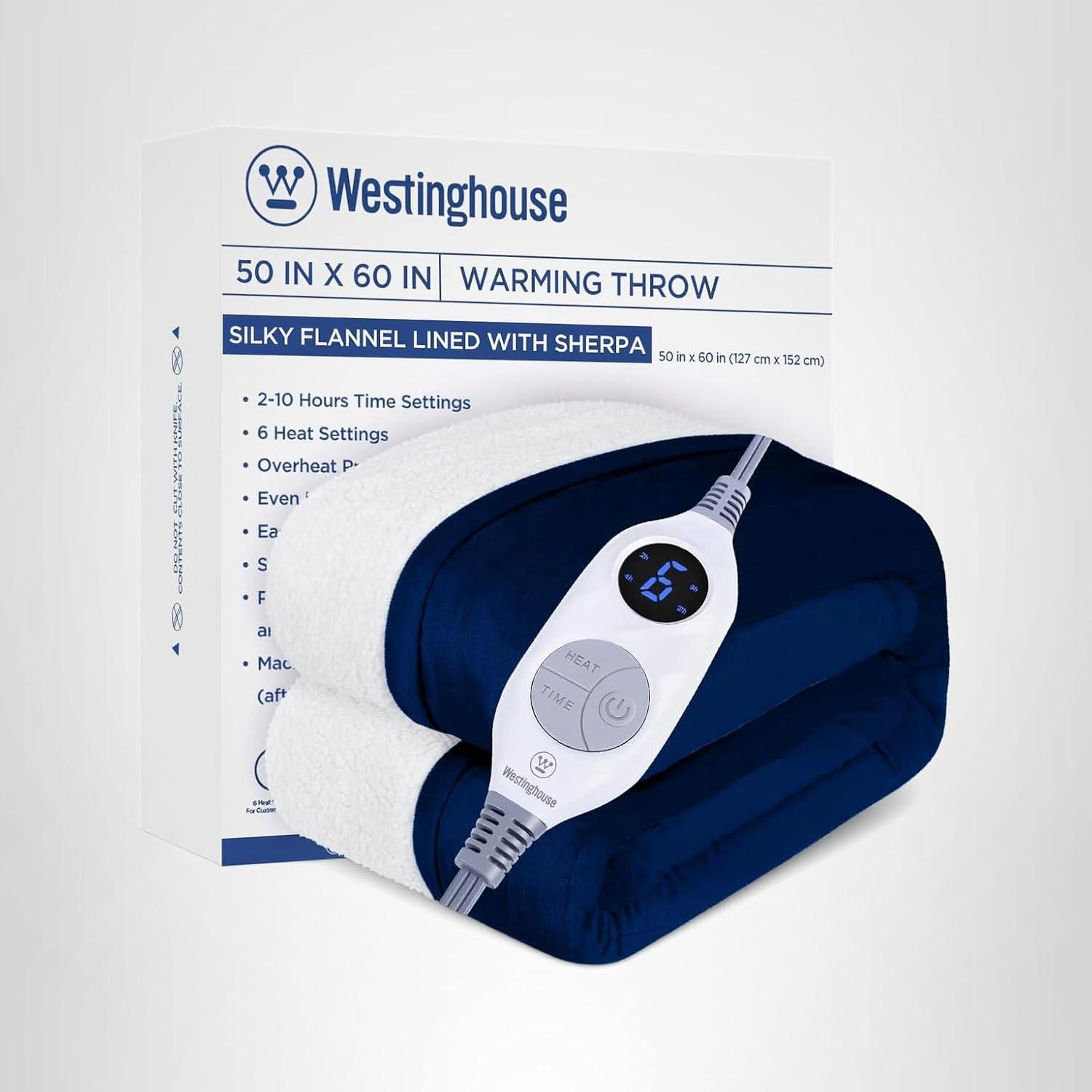 image:imageWestinghouse Electric Blanket Heated Throw Super Cozy Luxury Faux Fur amp Sherpa with 6 Heating Levels amp 210 Hours Auto Off Fast Heating amp Overheat Protection 50x60 Inch BurgundyNavy