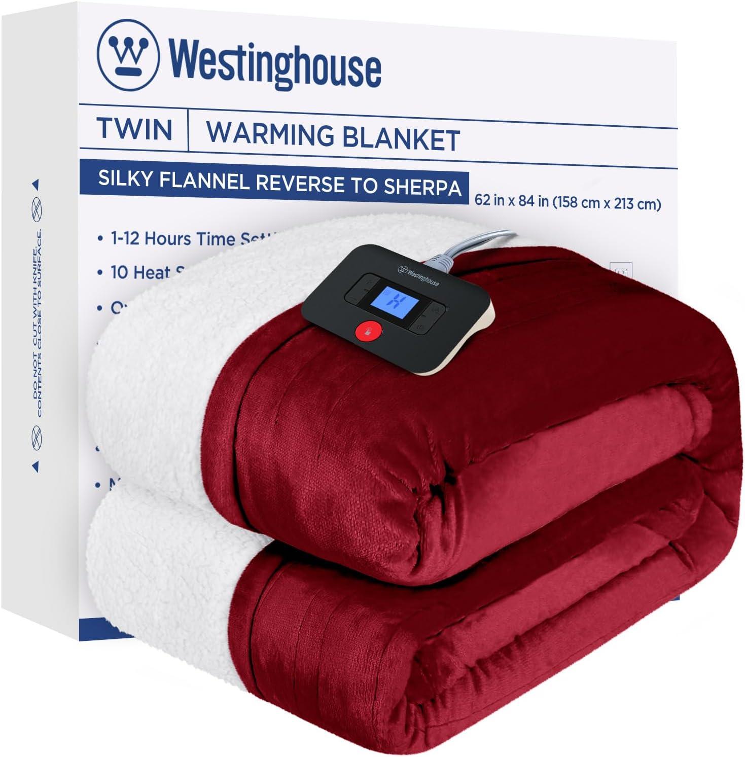 image:imageWestinghouse Electric Blanket Heated Throw Super Cozy Luxury Faux Fur amp Sherpa with 6 Heating Levels amp 210 Hours Auto Off Fast Heating amp Overheat Protection 50x60 Inch BurgundyRed