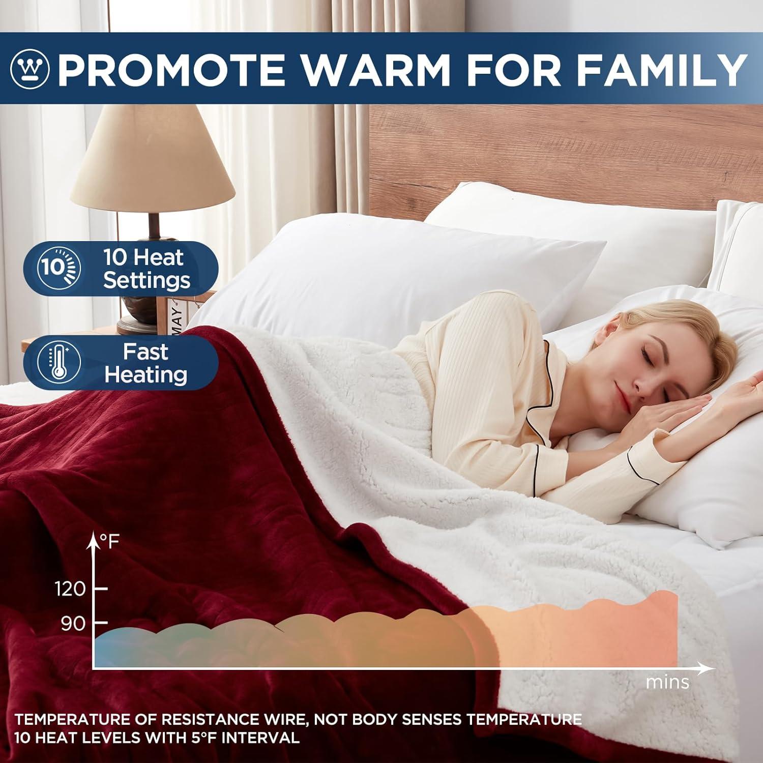 image:imageWestinghouse Electric Blanket Heated Throw Super Cozy Luxury Faux Fur amp Sherpa with 6 Heating Levels amp 210 Hours Auto Off Fast Heating amp Overheat Protection 50x60 Inch BurgundyRed