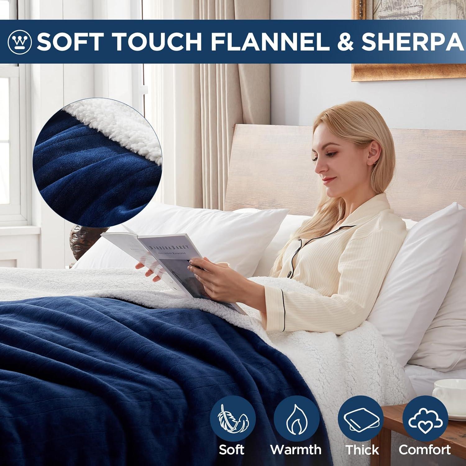 image:imageWestinghouse Electric Blanket Heated Throw Super Cozy Luxury Faux Fur amp Sherpa with 6 Heating Levels amp 210 Hours Auto Off Fast Heating amp Overheat Protection 50x60 Inch BurgundyNavy