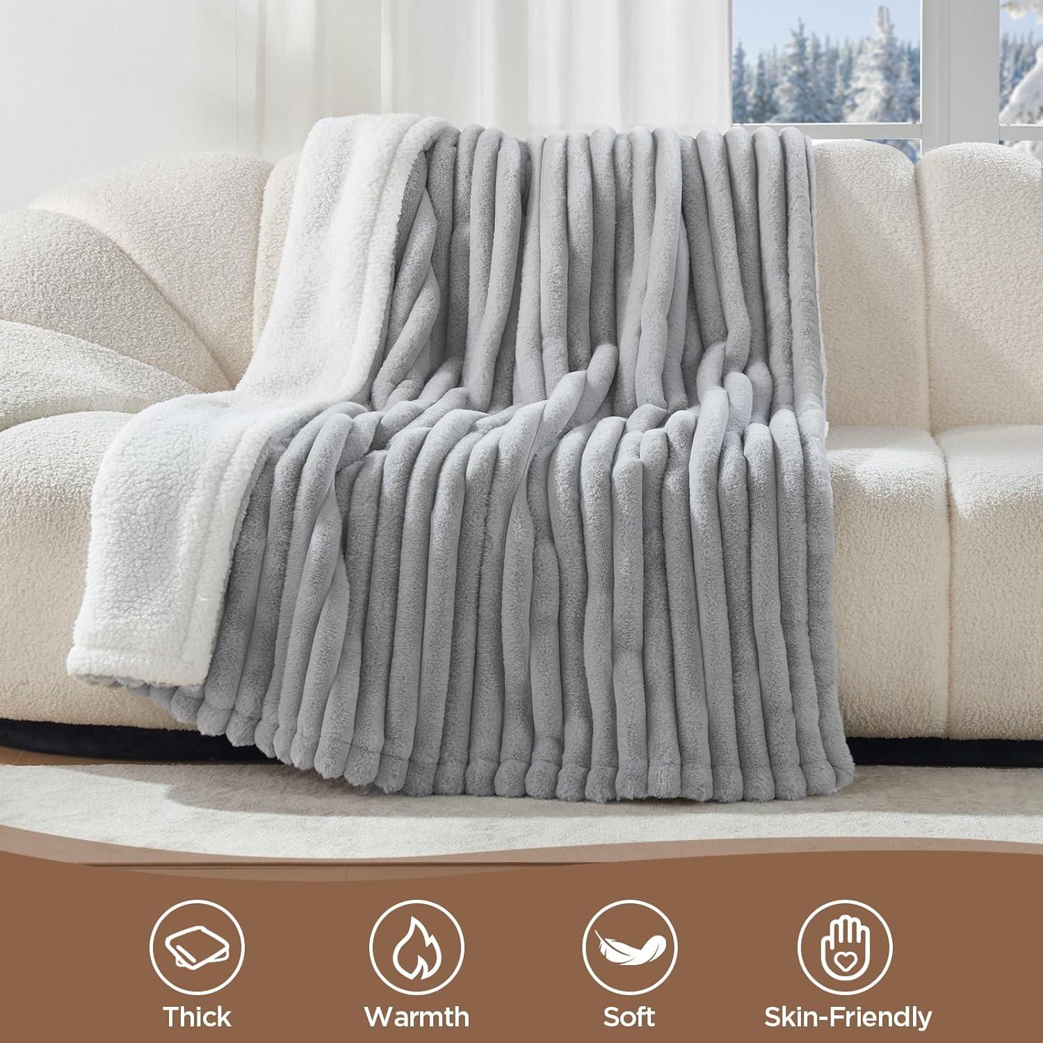 image:imageWestinghouse Electric Blanket Heated Throw Super Cozy Luxury Faux Fur amp Sherpa with 6 Heating Levels amp 210 Hours Auto Off Fast Heating amp Overheat Protection 50x60 Inch BurgundyLightgrey Stripe