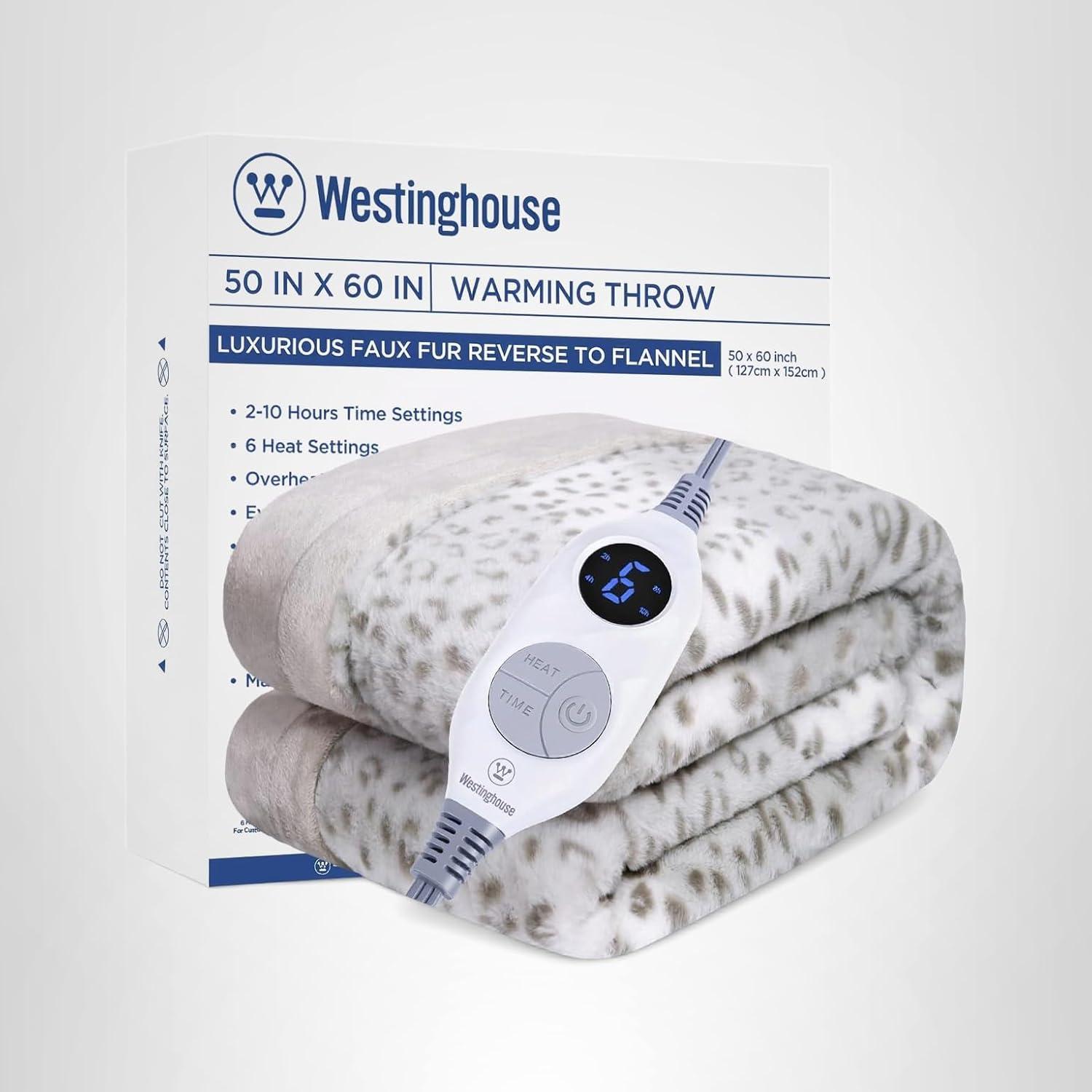 image:imageWestinghouse Electric Blanket Heated Throw Super Cozy Luxury Faux Fur amp Sherpa with 6 Heating Levels amp 210 Hours Auto Off Fast Heating amp Overheat Protection 50x60 Inch BurgundyGreyleopard