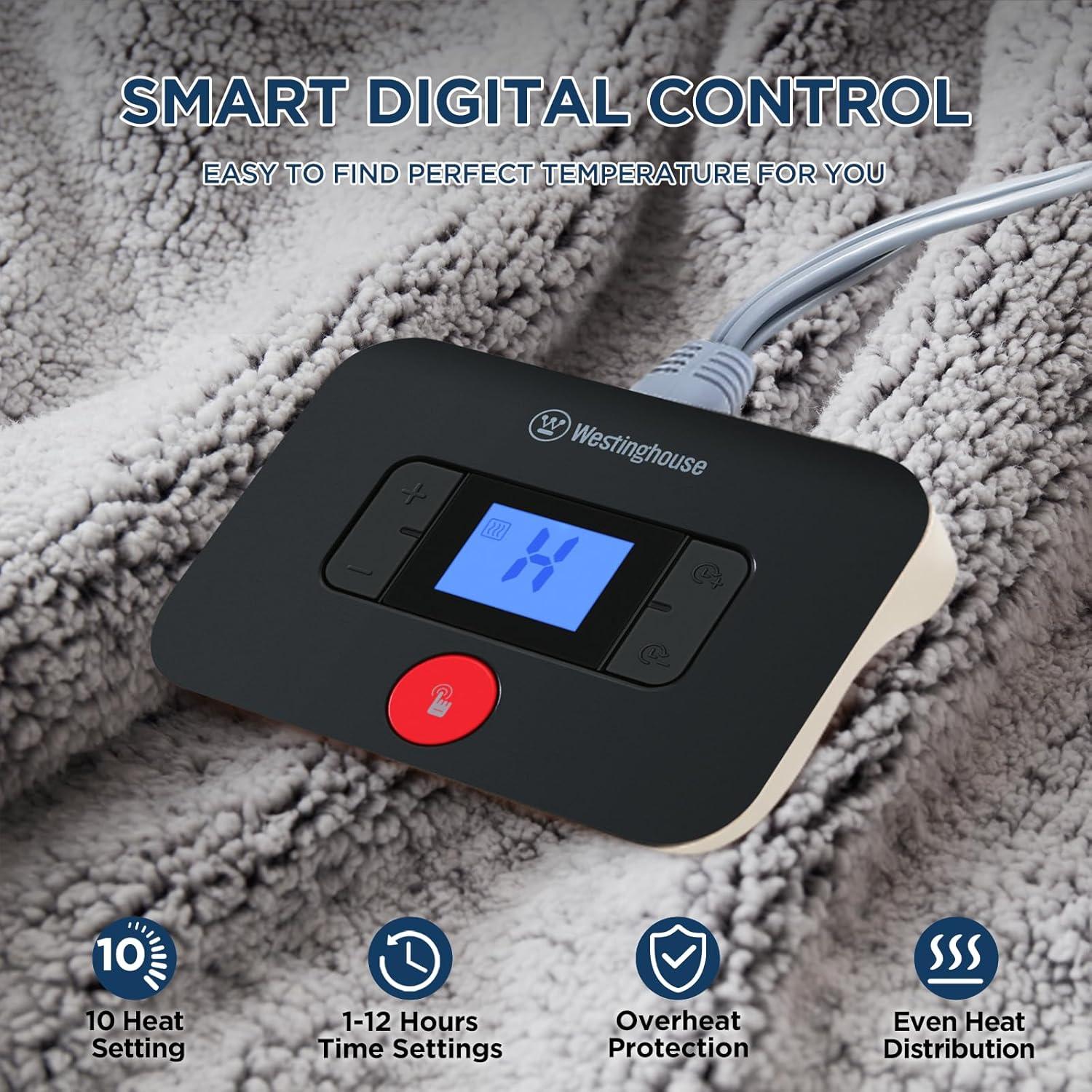 image:imageWestinghouse Electric Blanket Throw Size Soft Plush Sherpa Heated Blanket with 6 Heating Levels amp 210 Hours AutoOff Machine Washable 50x60 inches RustCharcoal