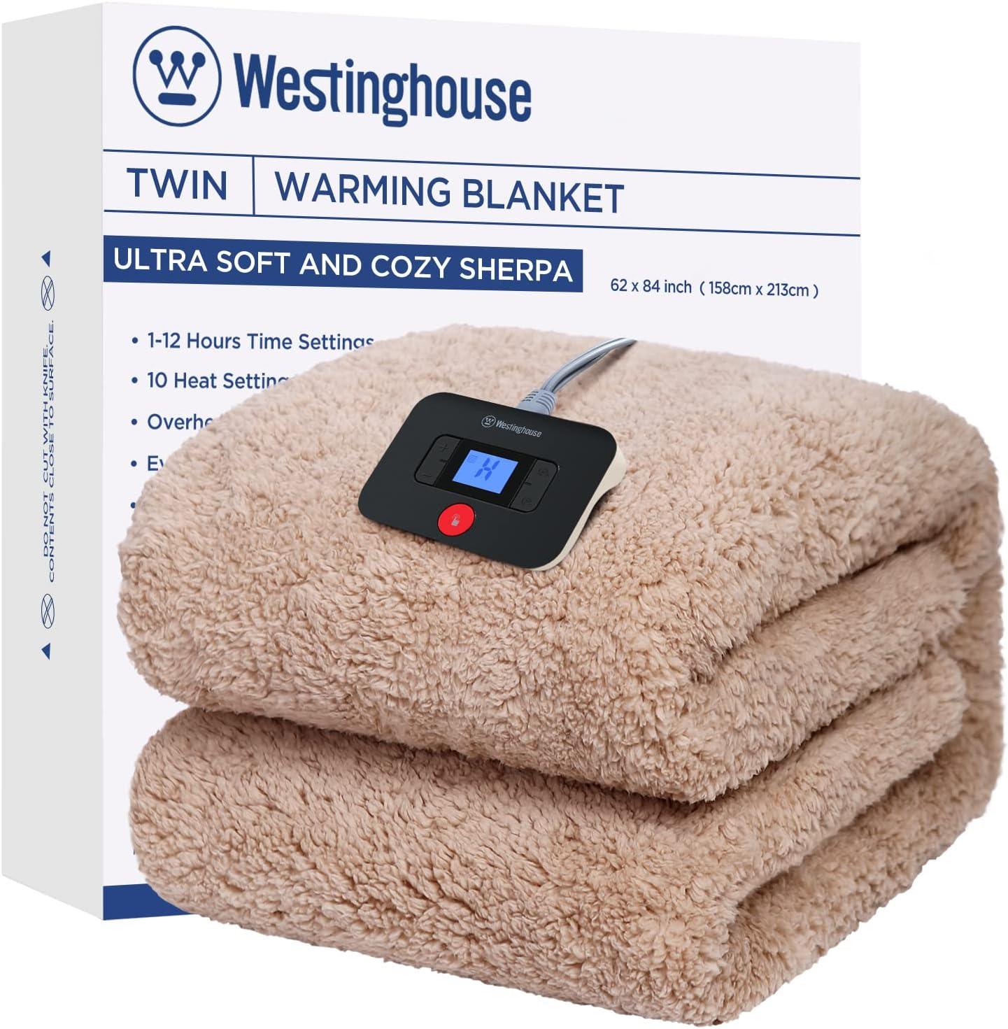 image:imageWestinghouse Electric Blanket Throw Size Soft Plush Sherpa Heated Blanket with 6 Heating Levels amp 210 Hours AutoOff Machine Washable 50x60 inches RustCamel