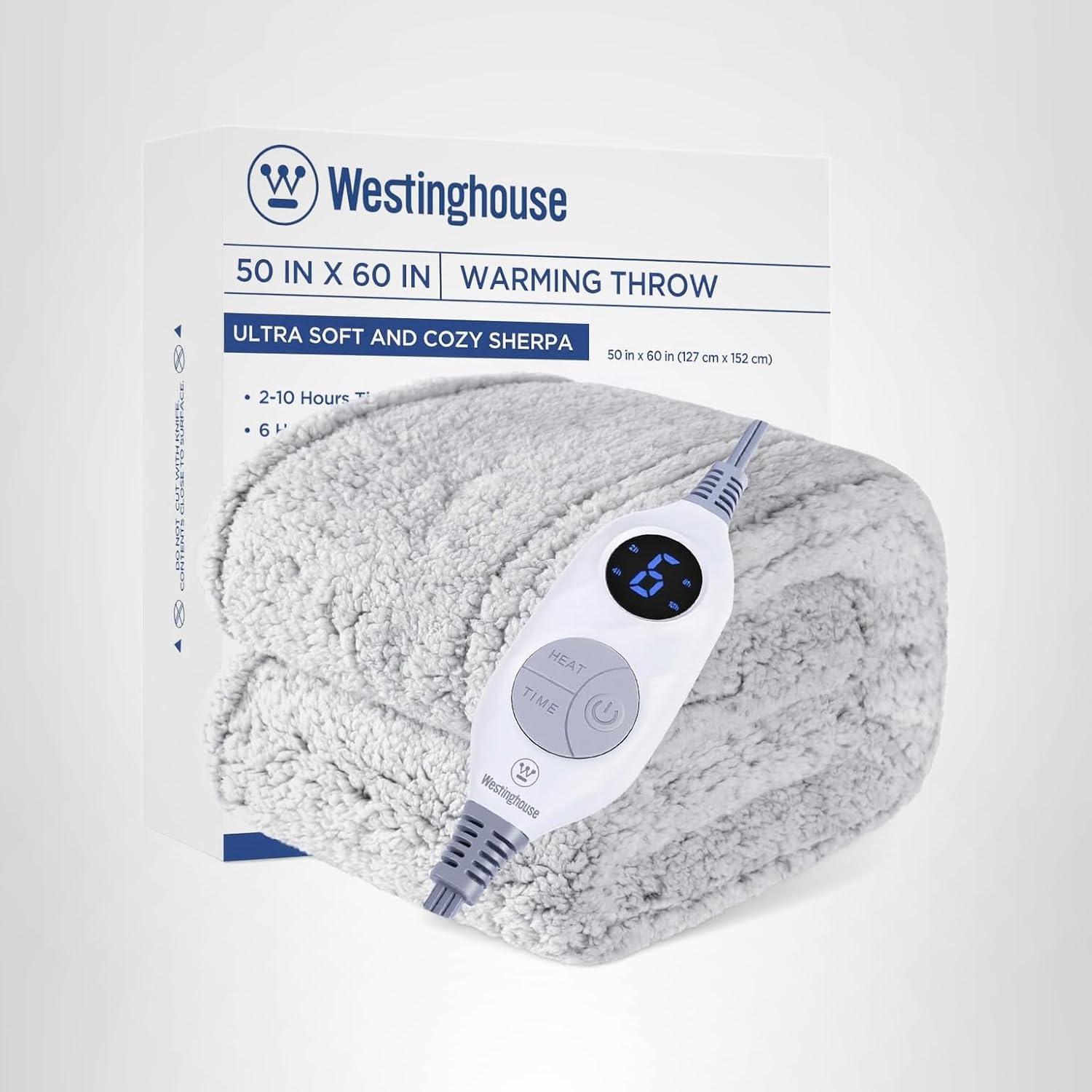 image:imageWestinghouse Electric Blanket Throw Size Soft Plush Sherpa Heated Blanket with 6 Heating Levels amp 210 Hours AutoOff Machine Washable 50x60 inches RustGrey