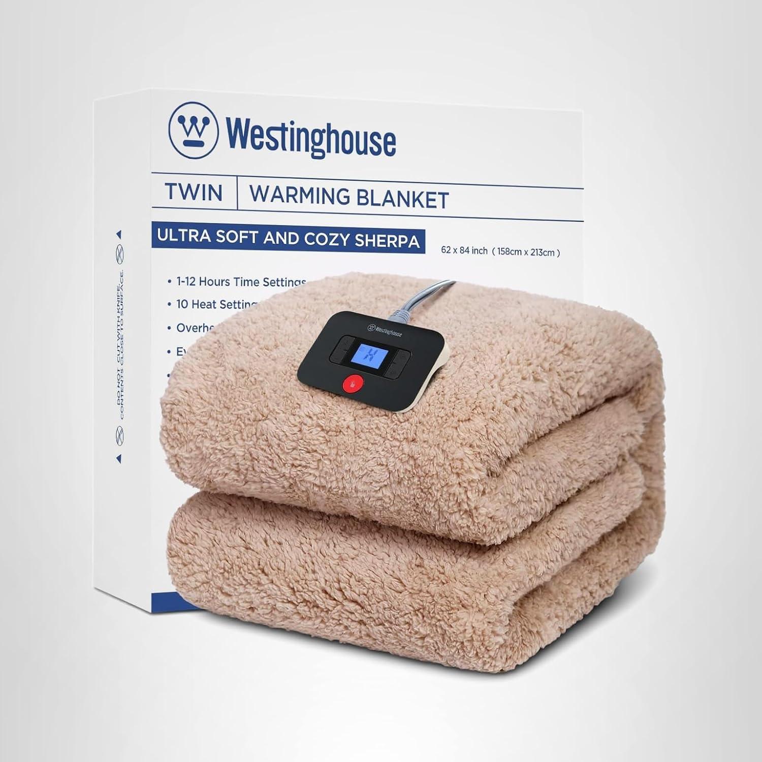 image:imageWestinghouse Electric Blanket Throw Size Soft Plush Sherpa Heated Blanket with 6 Heating Levels amp 210 Hours AutoOff Machine Washable 50x60 inches RustCamel