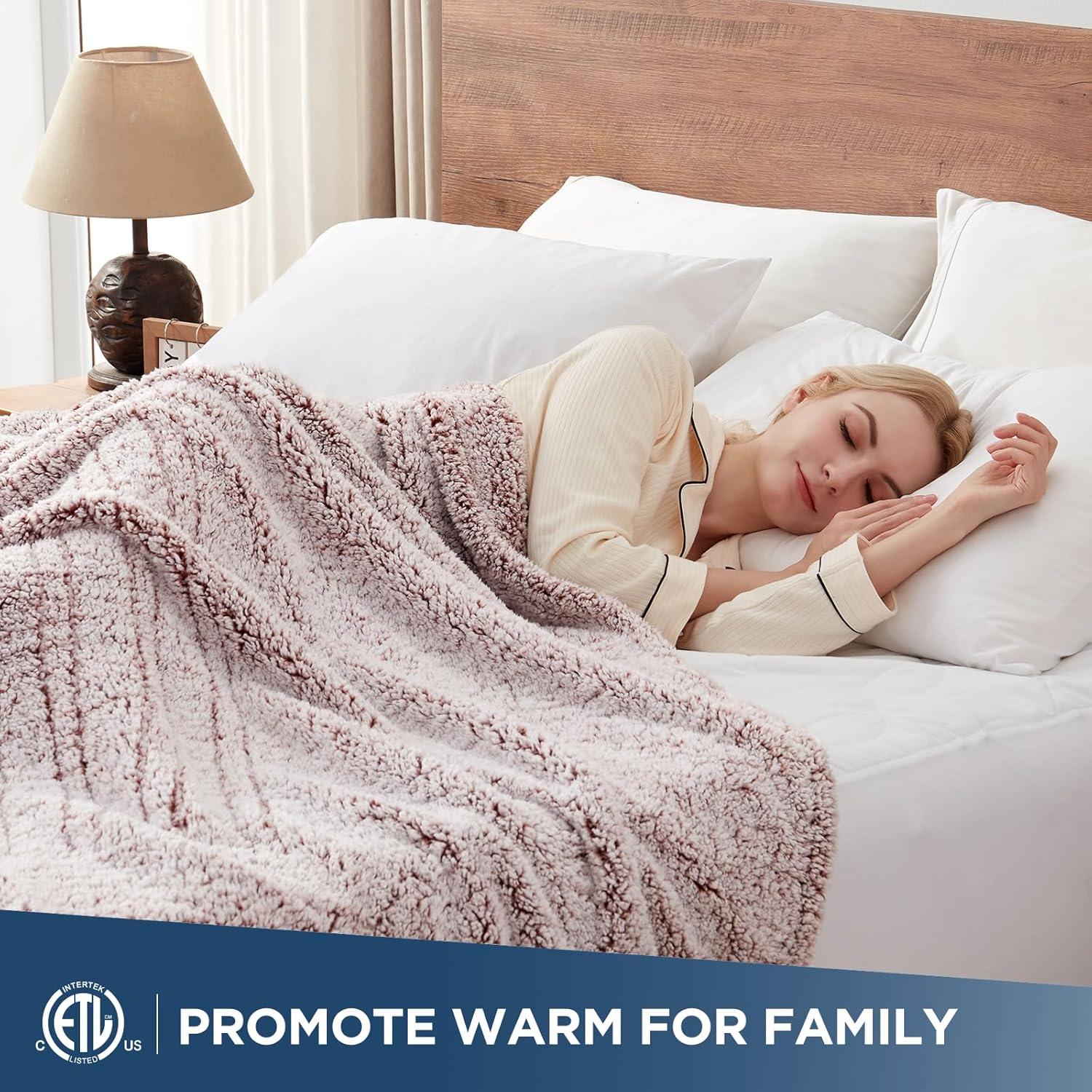 image:imageWestinghouse Electric Blanket Throw Size Soft Plush Sherpa Heated Blanket with 6 Heating Levels amp 210 Hours AutoOff Machine Washable 50x60 inches RustRust
