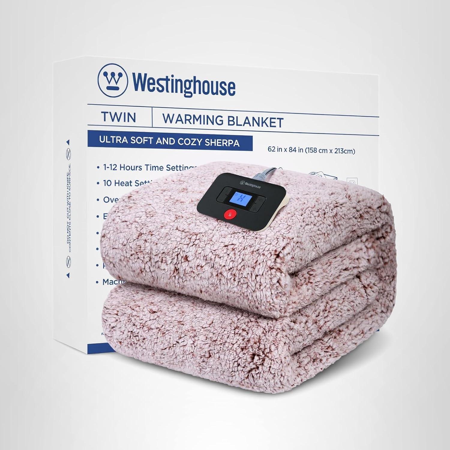 image:imageWestinghouse Electric Blanket Throw Size Soft Plush Sherpa Heated Blanket with 6 Heating Levels amp 210 Hours AutoOff Machine Washable 50x60 inches RustRust