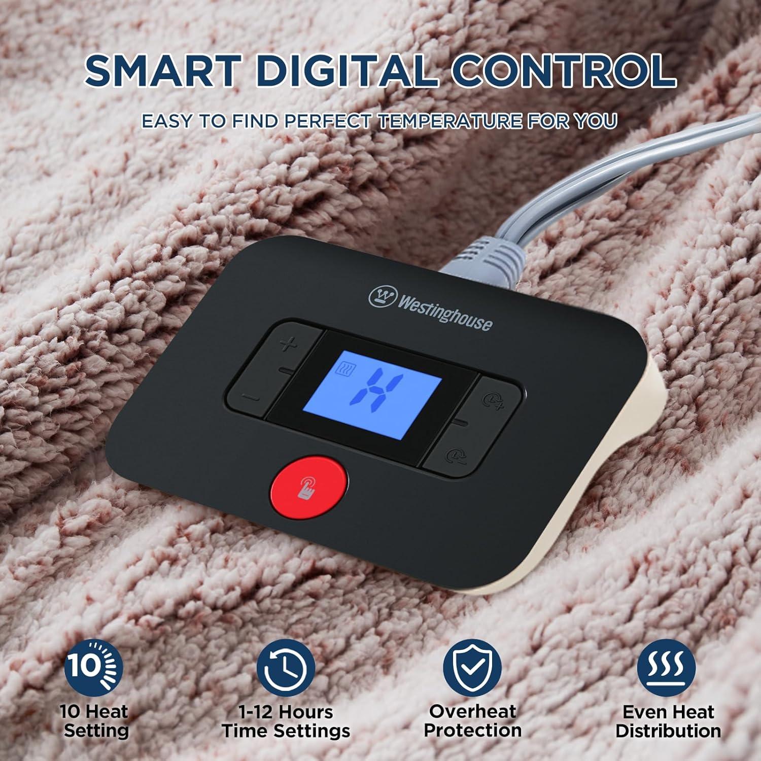 image:imageWestinghouse Electric Blanket Throw Size Soft Plush Sherpa Heated Blanket with 6 Heating Levels amp 210 Hours AutoOff Machine Washable 50x60 inches RustRust