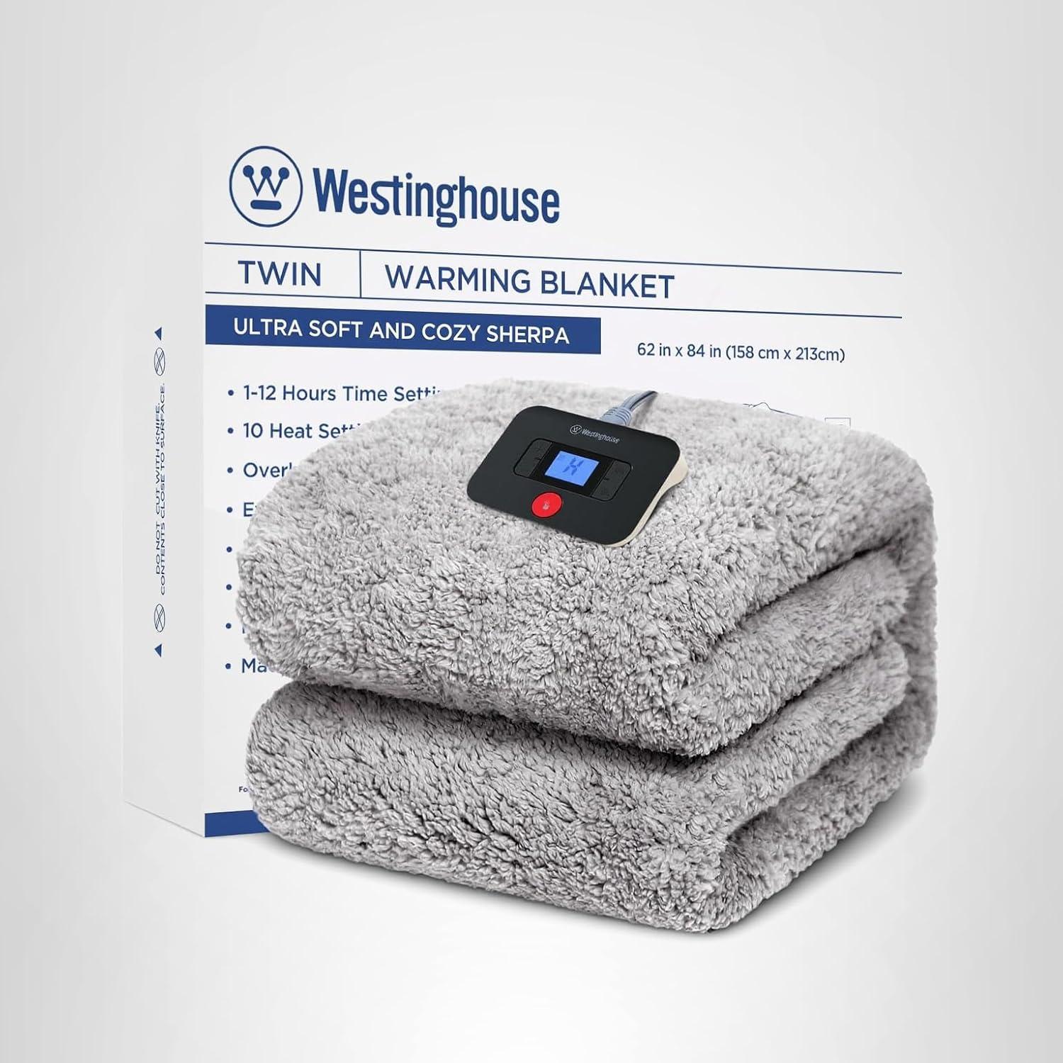 image:imageWestinghouse Electric Blanket Throw Size Soft Plush Sherpa Heated Blanket with 6 Heating Levels amp 210 Hours AutoOff Machine Washable 50x60 inches RustCharcoal