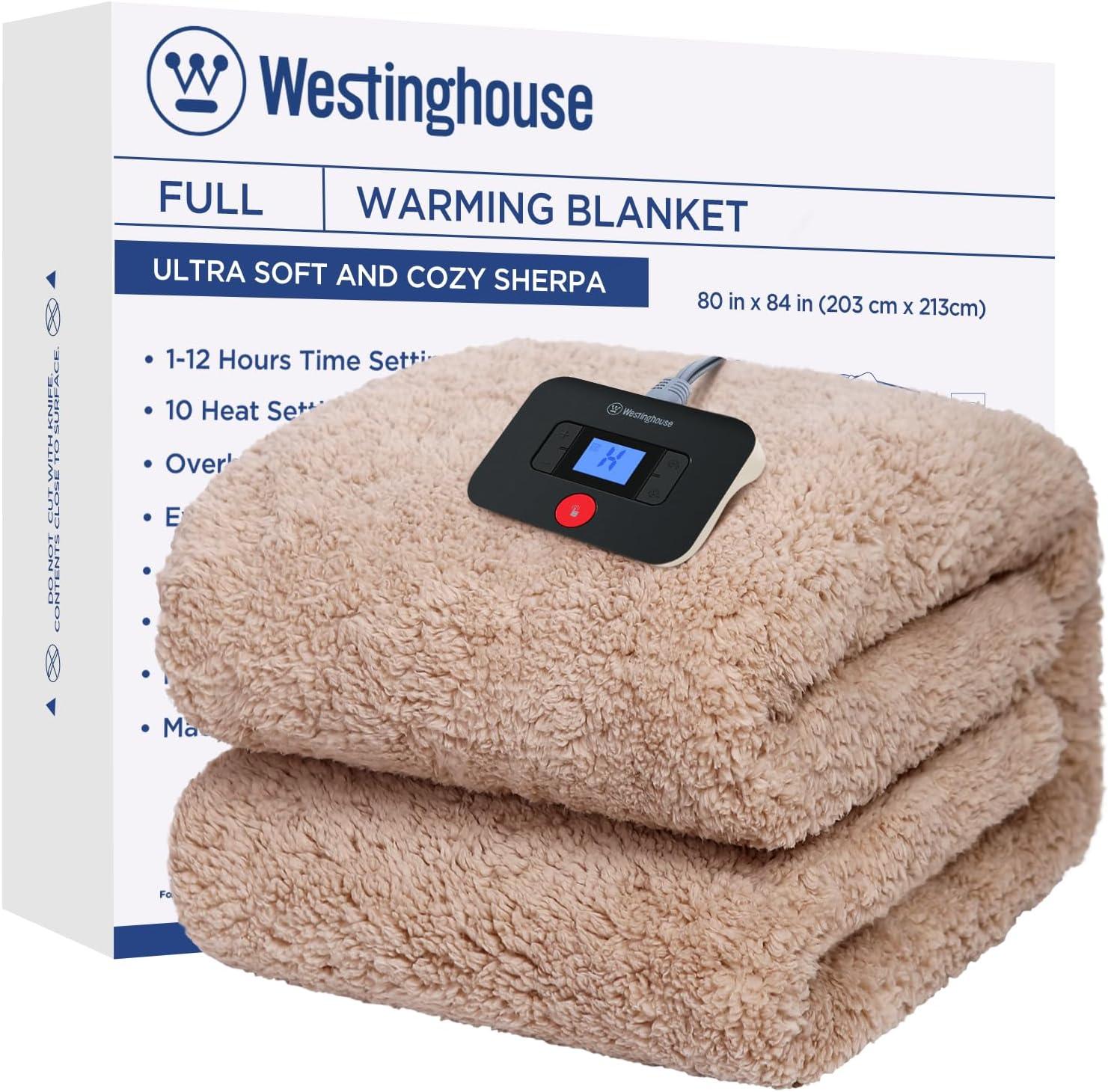 image:imageWestinghouse Electric Blanket Throw Size Soft Plush Sherpa Heated Blanket with 6 Heating Levels amp 210 Hours AutoOff Machine Washable 50x60 inches RustCamel