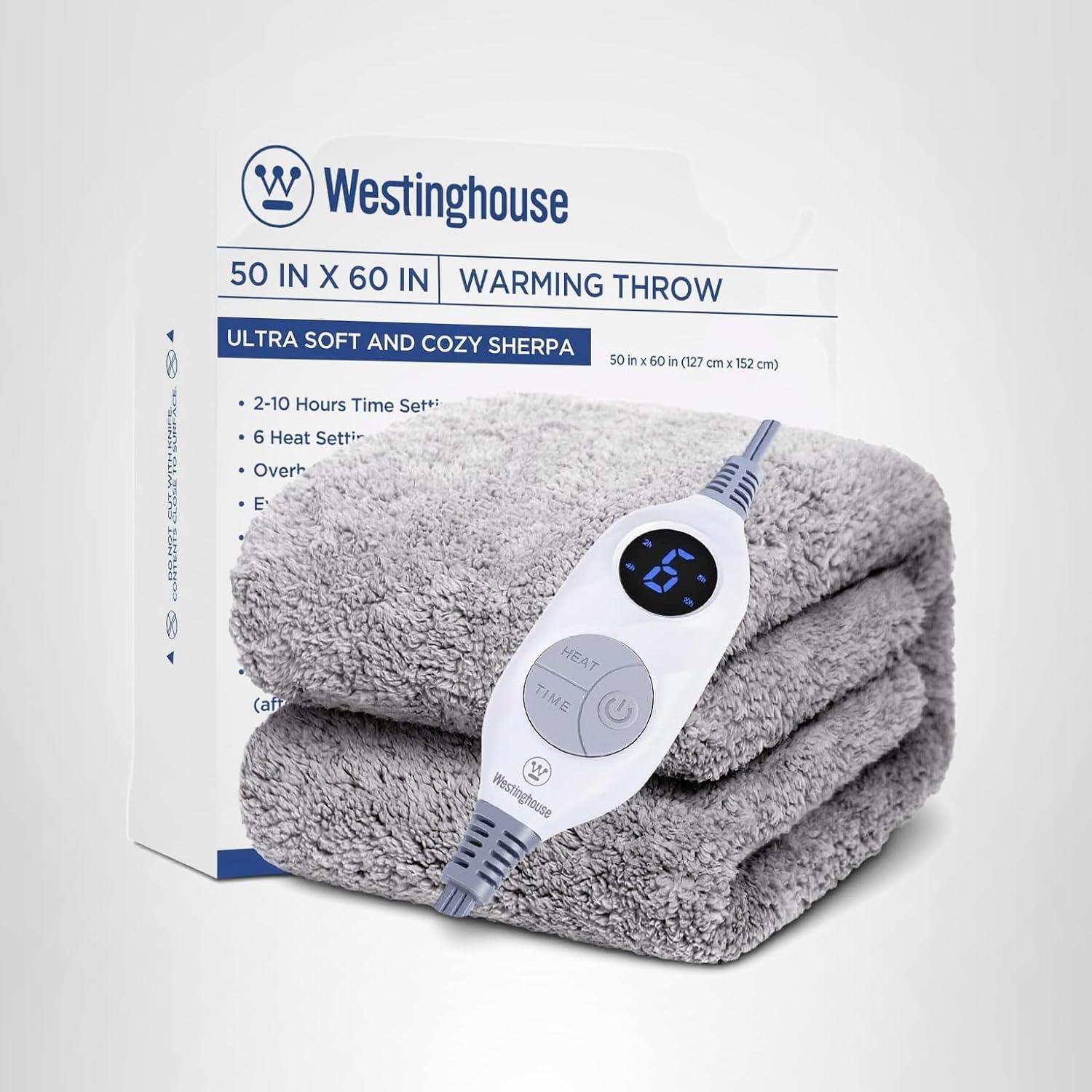 image:imageWestinghouse Electric Blanket Throw Size Soft Plush Sherpa Heated Blanket with 6 Heating Levels amp 210 Hours AutoOff Machine Washable 50x60 inches RustCharcoal