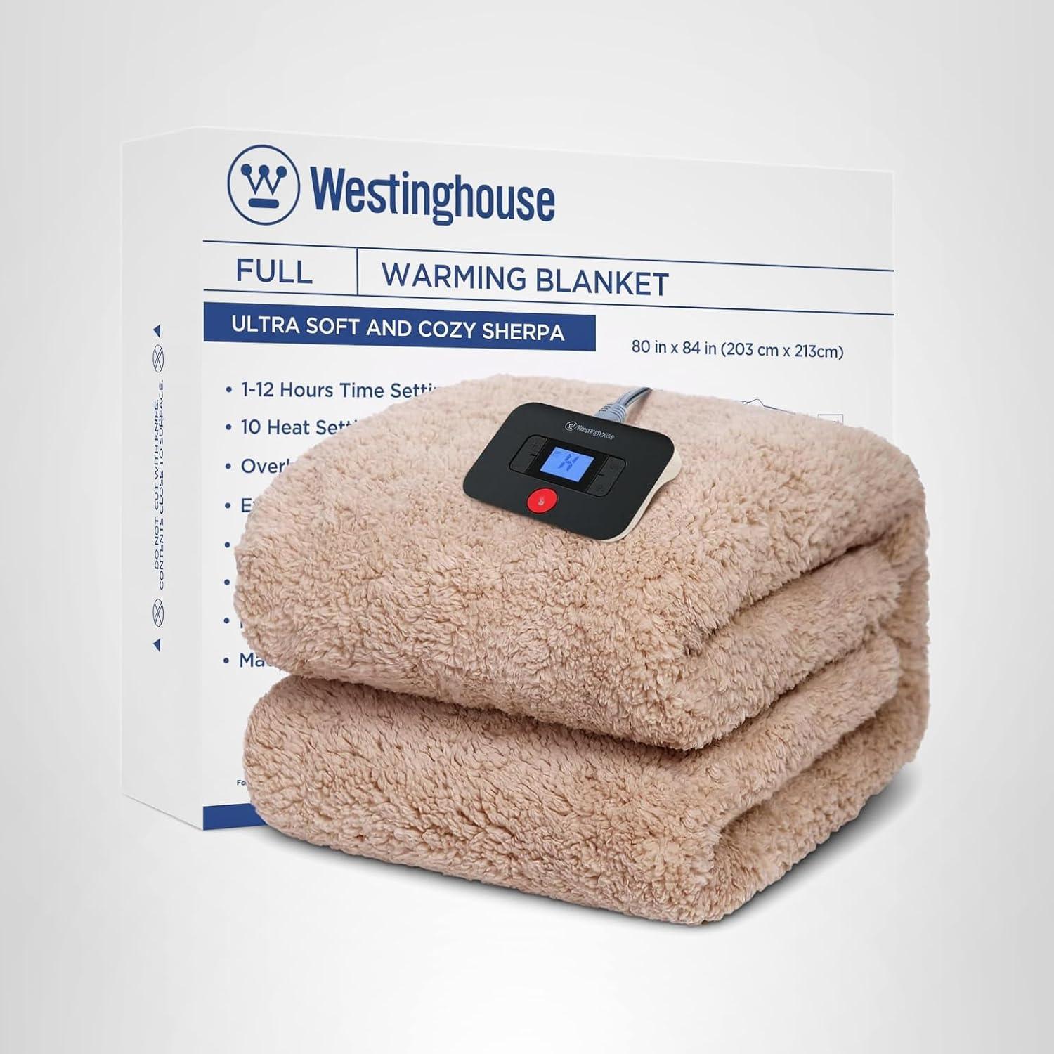 image:imageWestinghouse Electric Blanket Throw Size Soft Plush Sherpa Heated Blanket with 6 Heating Levels amp 210 Hours AutoOff Machine Washable 50x60 inches RustCamel