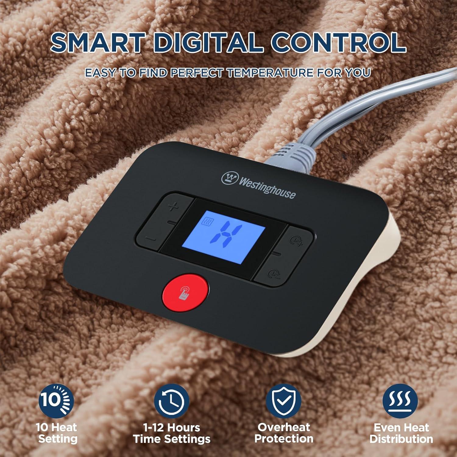 image:imageWestinghouse Electric Blanket Throw Size Soft Plush Sherpa Heated Blanket with 6 Heating Levels amp 210 Hours AutoOff Machine Washable 50x60 inches RustCamel