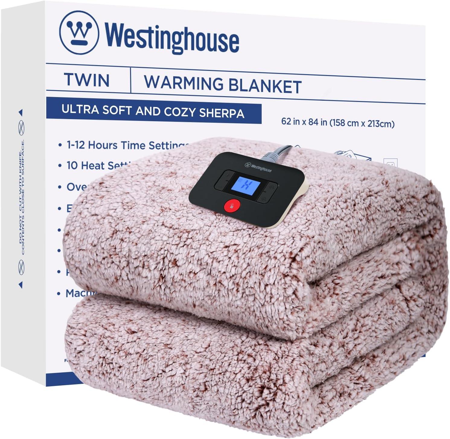 image:imageWestinghouse Electric Blanket Throw Size Soft Plush Sherpa Heated Blanket with 6 Heating Levels amp 210 Hours AutoOff Machine Washable 50x60 inches RustRust