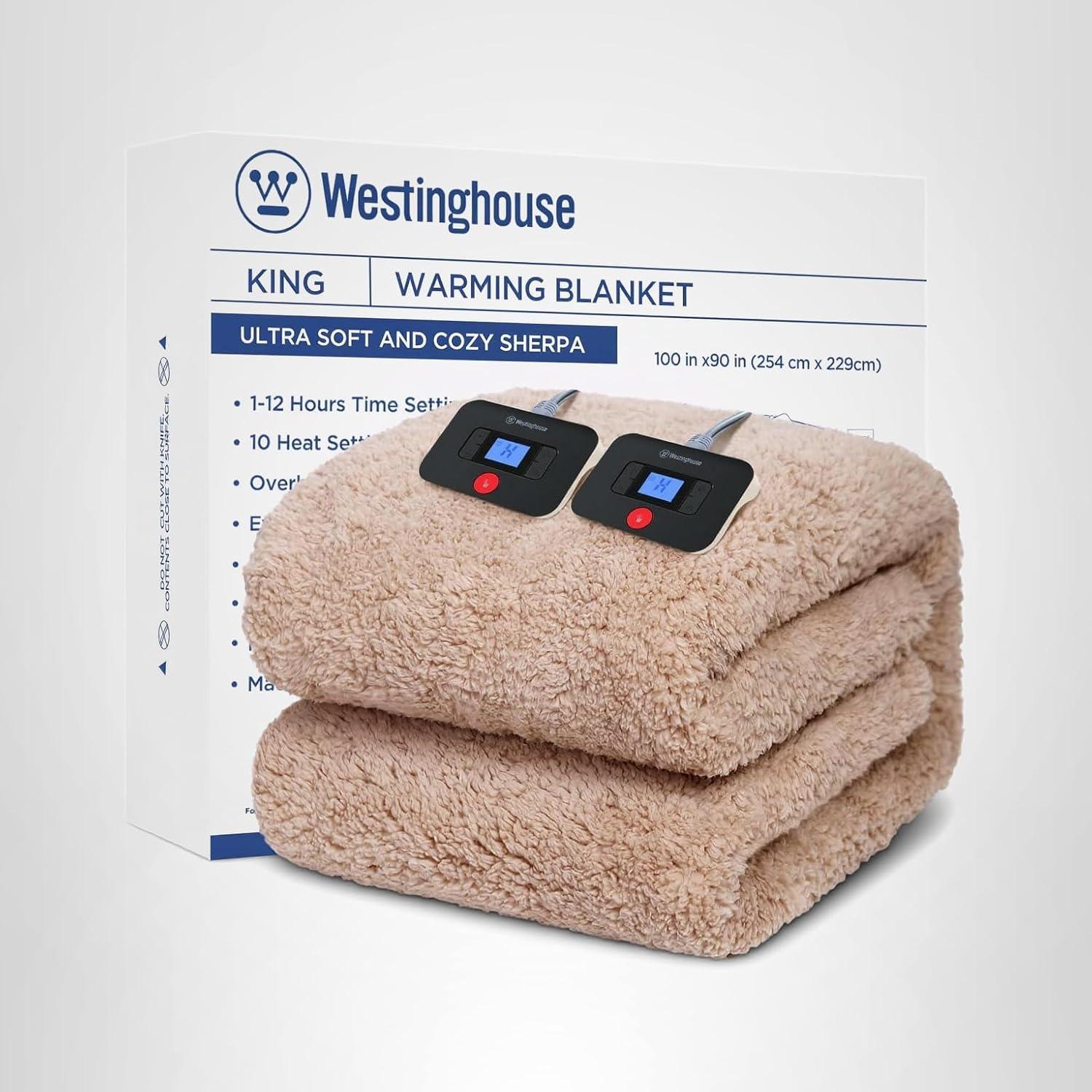 image:imageWestinghouse Electric Blanket Throw Size Soft Plush Sherpa Heated Blanket with 6 Heating Levels amp 210 Hours AutoOff Machine Washable 50x60 inches RustCamel