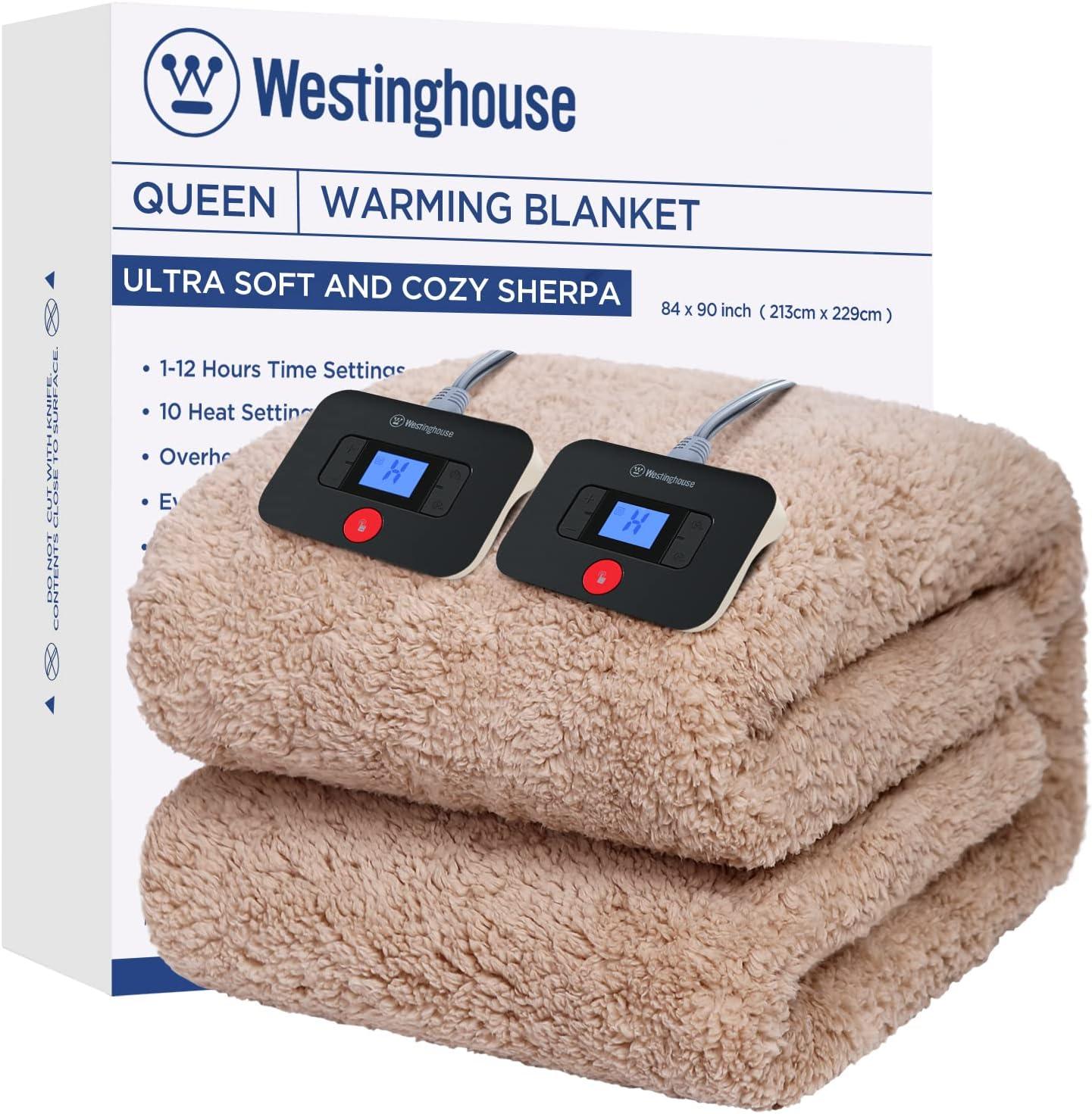 image:imageWestinghouse Electric Blanket Throw Size Soft Plush Sherpa Heated Blanket with 6 Heating Levels amp 210 Hours AutoOff Machine Washable 50x60 inches RustCamel