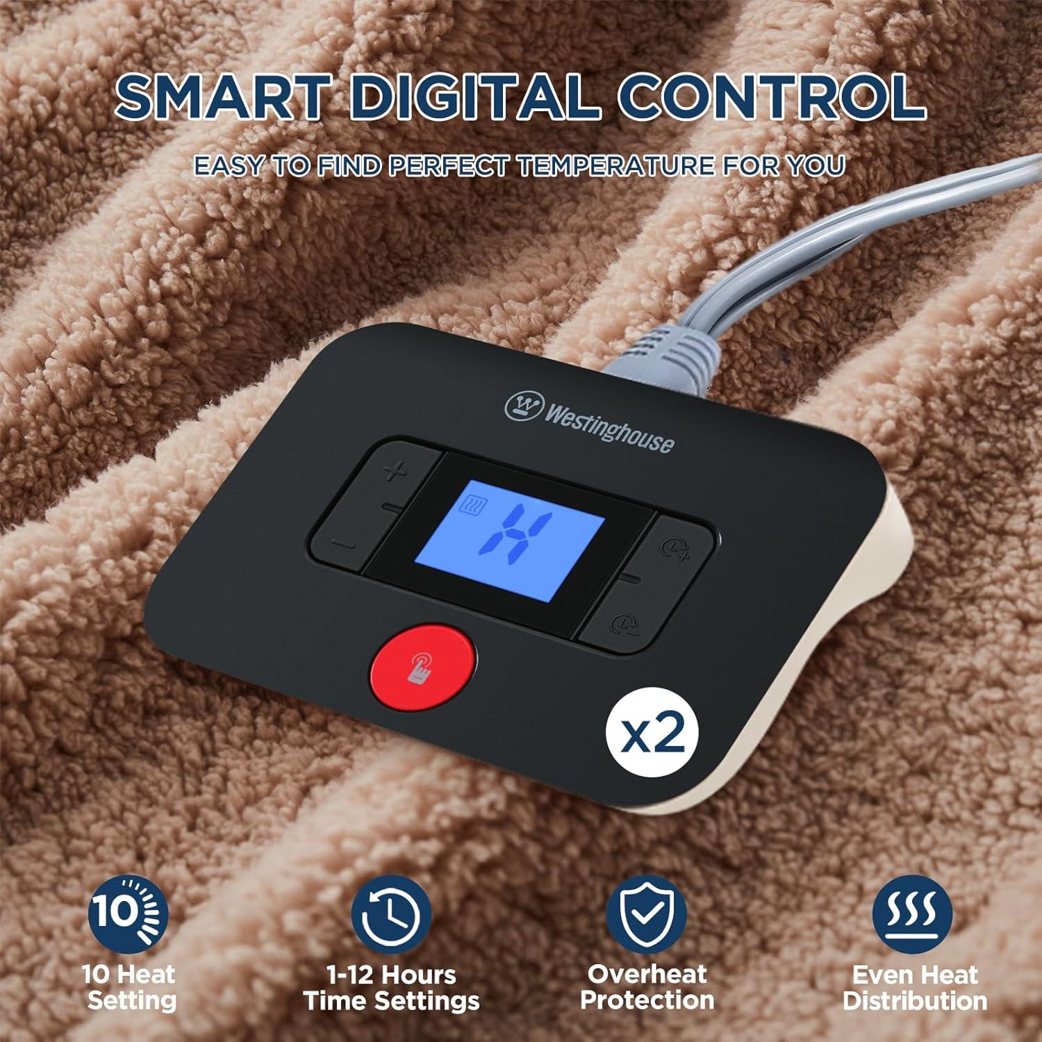 image:imageWestinghouse Electric Blanket Throw Size Soft Plush Sherpa Heated Blanket with 6 Heating Levels amp 210 Hours AutoOff Machine Washable 50x60 inches RustCamel
