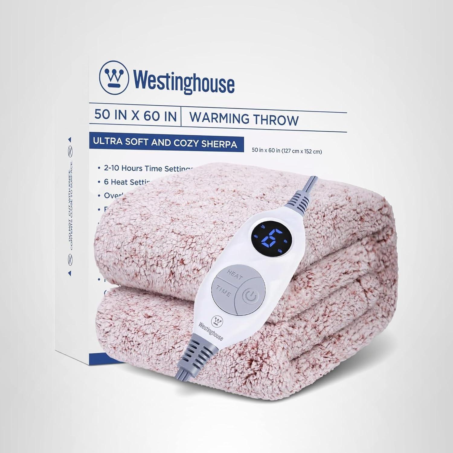 image:imageWestinghouse Electric Blanket Throw Size Soft Plush Sherpa Heated Blanket with 6 Heating Levels amp 210 Hours AutoOff Machine Washable 50x60 inches RustRust
