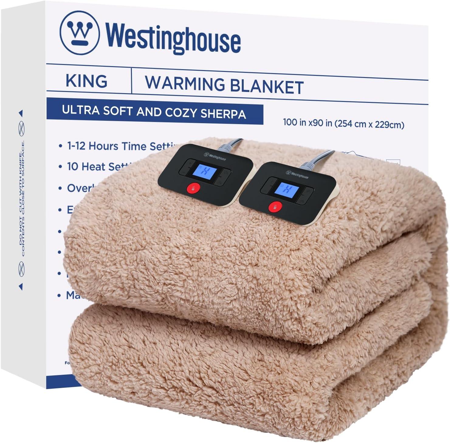 image:imageWestinghouse Electric Blanket Throw Size Soft Plush Sherpa Heated Blanket with 6 Heating Levels amp 210 Hours AutoOff Machine Washable 50x60 inches RustCamel