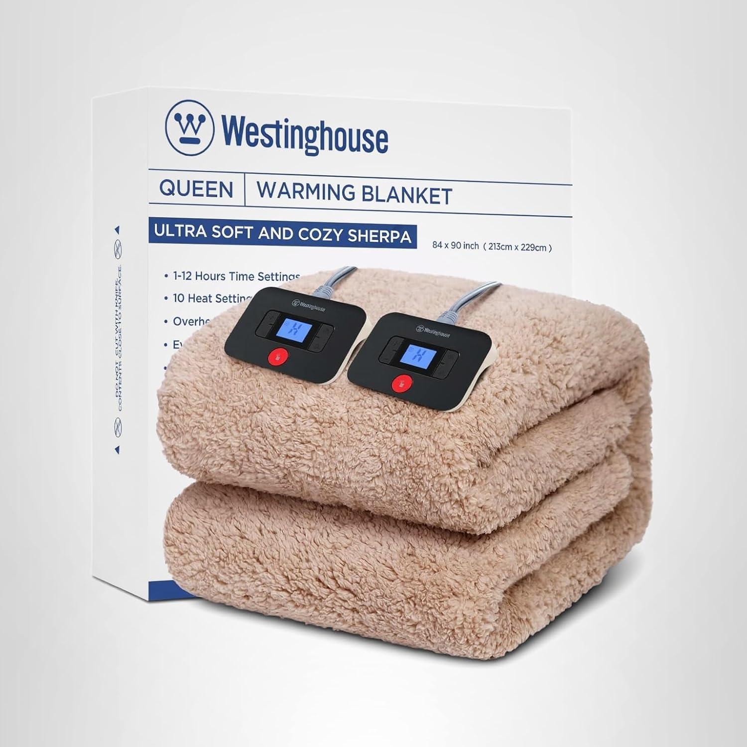 image:imageWestinghouse Electric Blanket Throw Size Soft Plush Sherpa Heated Blanket with 6 Heating Levels amp 210 Hours AutoOff Machine Washable 50x60 inches RustCamel