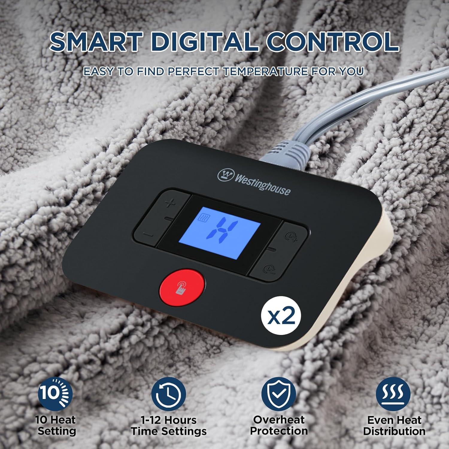 image:imageWestinghouse Electric Blanket Throw Size Soft Plush Sherpa Heated Blanket with 6 Heating Levels amp 210 Hours AutoOff Machine Washable 50x60 inches RustCharcoal