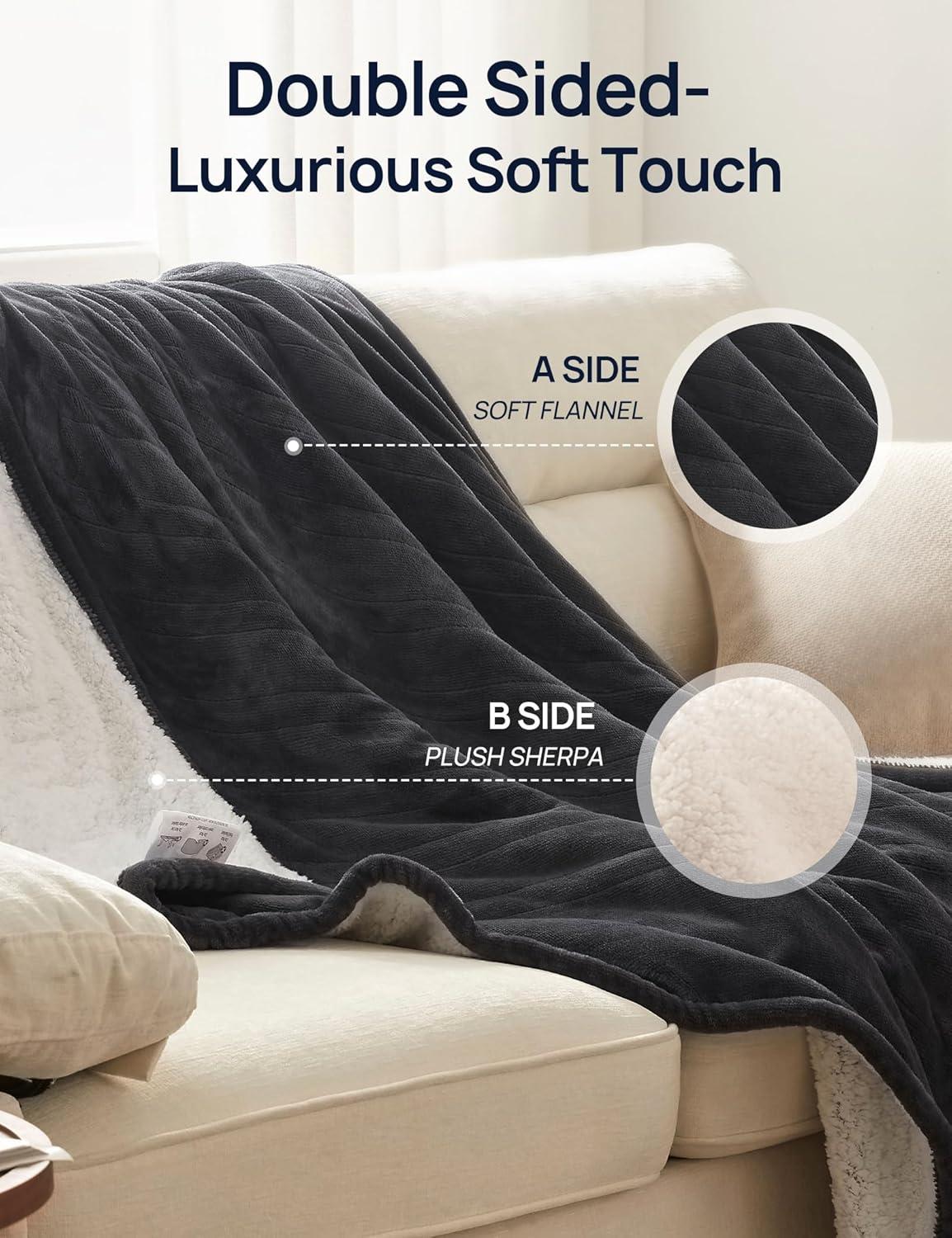 image:imageWestinghouse Electric Blanket with Foot Pocket for Adults Ultra Soft Flannel to Sherpa Heated Throw with 6 Heating Levels amp 210 Hours Time Settings Fast Heating amp Machine Washable 50x62 BrownCharcoal