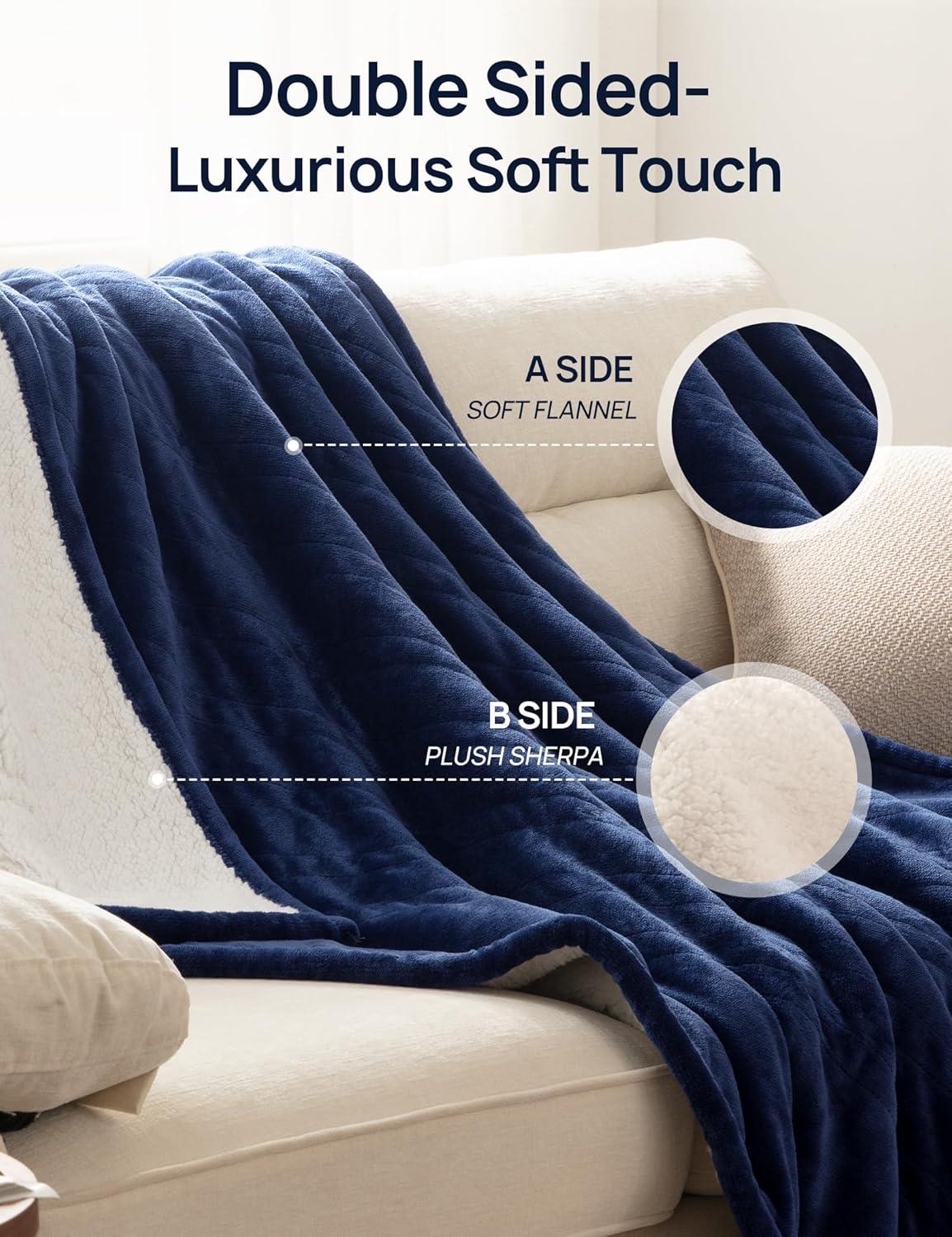 image:imageWestinghouse Electric Blanket with Foot Pocket for Adults Ultra Soft Flannel to Sherpa Heated Throw with 6 Heating Levels amp 210 Hours Time Settings Fast Heating amp Machine Washable 50x62 BrownNavy Blue