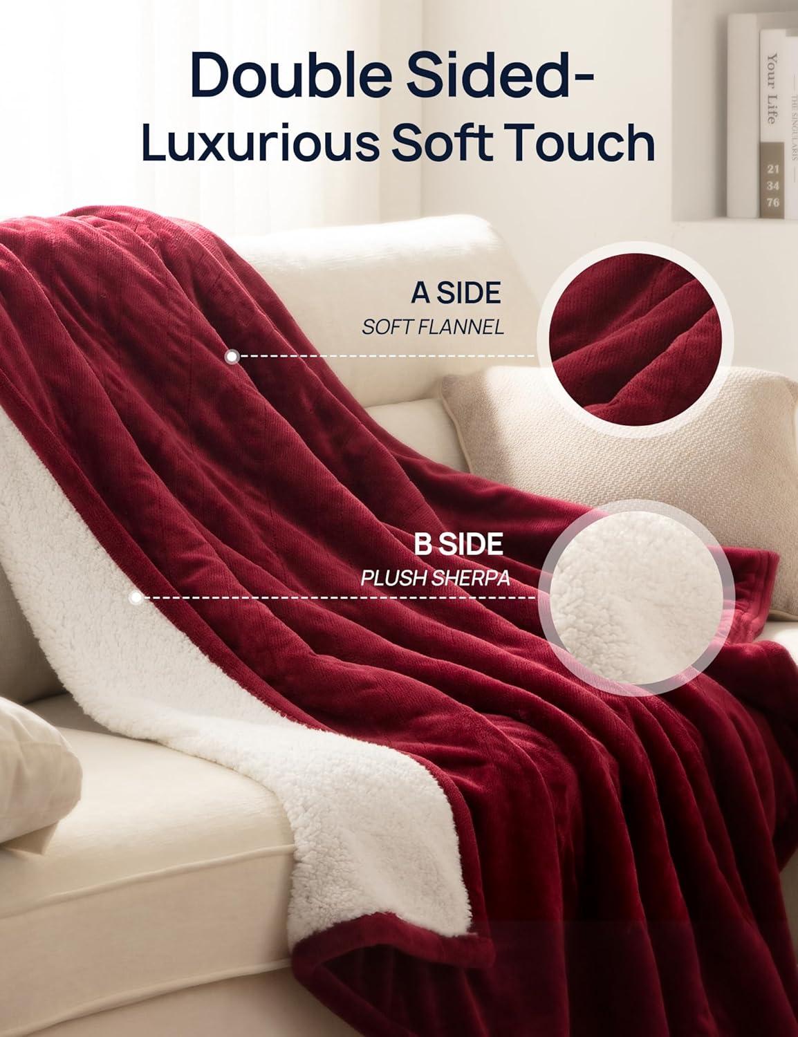 image:imageWestinghouse Electric Blanket with Foot Pocket for Adults Ultra Soft Flannel to Sherpa Heated Throw with 6 Heating Levels amp 210 Hours Time Settings Fast Heating amp Machine Washable 50x62 BrownBurgundy