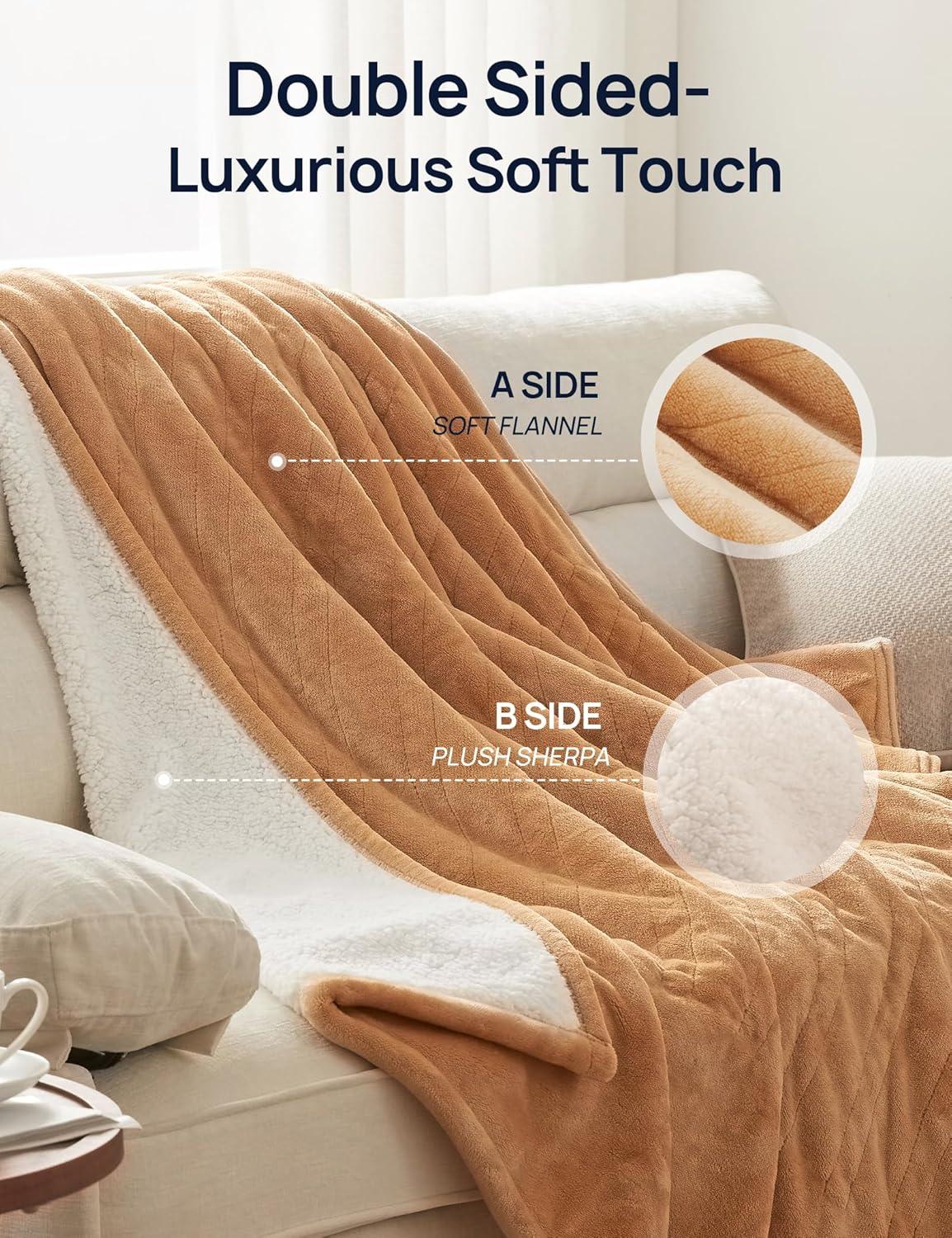 image:imageWestinghouse Electric Blanket with Foot Pocket for Adults Ultra Soft Flannel to Sherpa Heated Throw with 6 Heating Levels amp 210 Hours Time Settings Fast Heating amp Machine Washable 50x62 BrownBrown