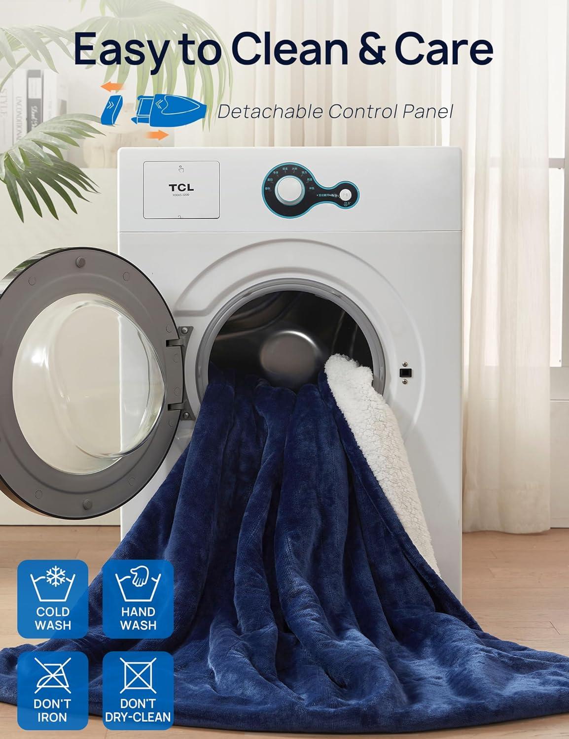 image:imageWestinghouse Electric Blanket with Foot Pocket for Adults Ultra Soft Flannel to Sherpa Heated Throw with 6 Heating Levels amp 210 Hours Time Settings Fast Heating amp Machine Washable 50x62 BrownNavy Blue