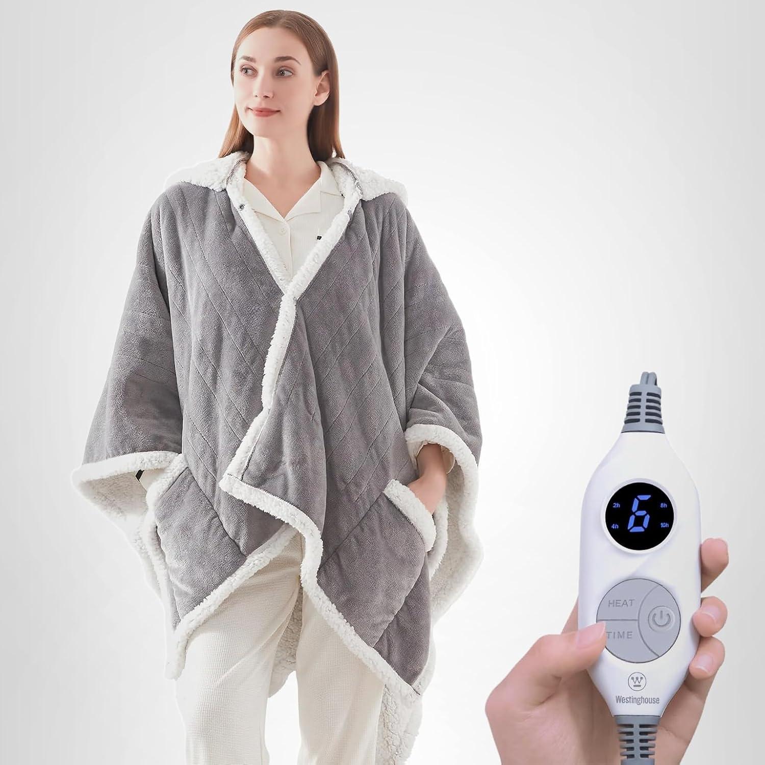 image:imageWestinghouse Electric Snuggle Throw Blankets with Foot Pocket Wearable Heated Blanket with Sleeves 6 Heating Levels amp 2 to 10 Hours Heating Time Settings 50 7018 GreyLight Grey