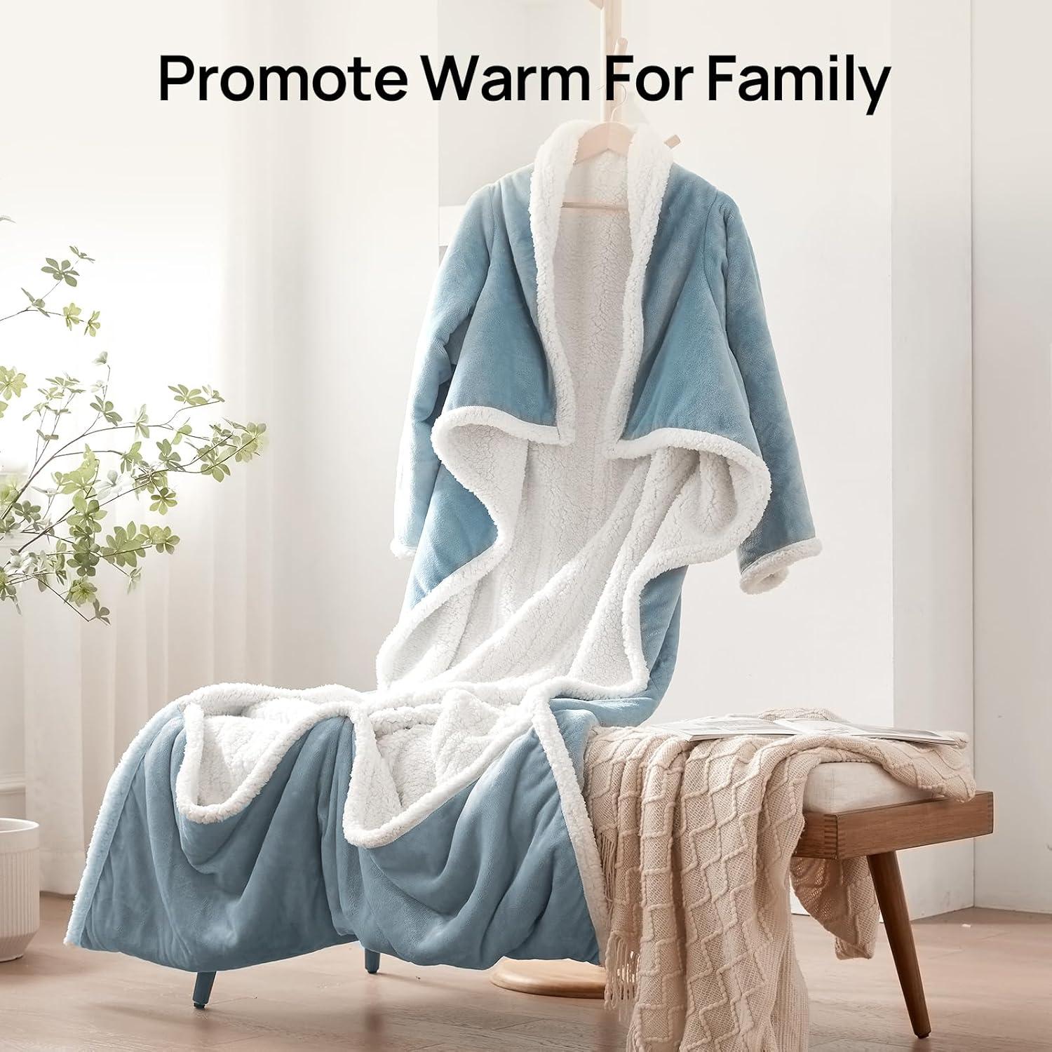 image:imageWestinghouse Electric Snuggle Throw Blankets with Foot Pocket Wearable Heated Blanket with Sleeves 6 Heating Levels amp 2 to 10 Hours Heating Time Settings 50 7018 GreyLight Blueivory