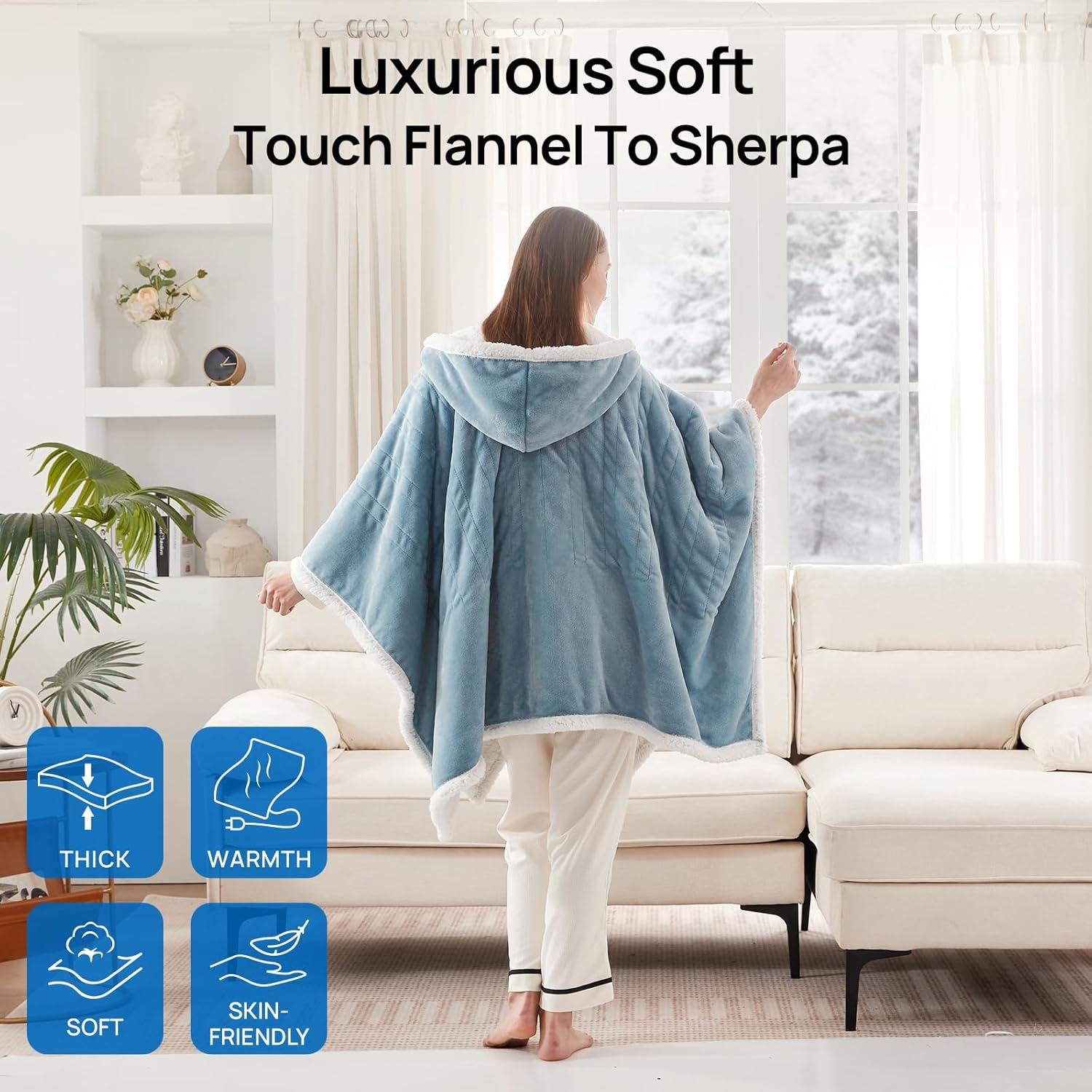 image:imageWestinghouse Electric Snuggle Throw Blankets with Foot Pocket Wearable Heated Blanket with Sleeves 6 Heating Levels amp 2 to 10 Hours Heating Time Settings 50 7018 GreyLight Blue