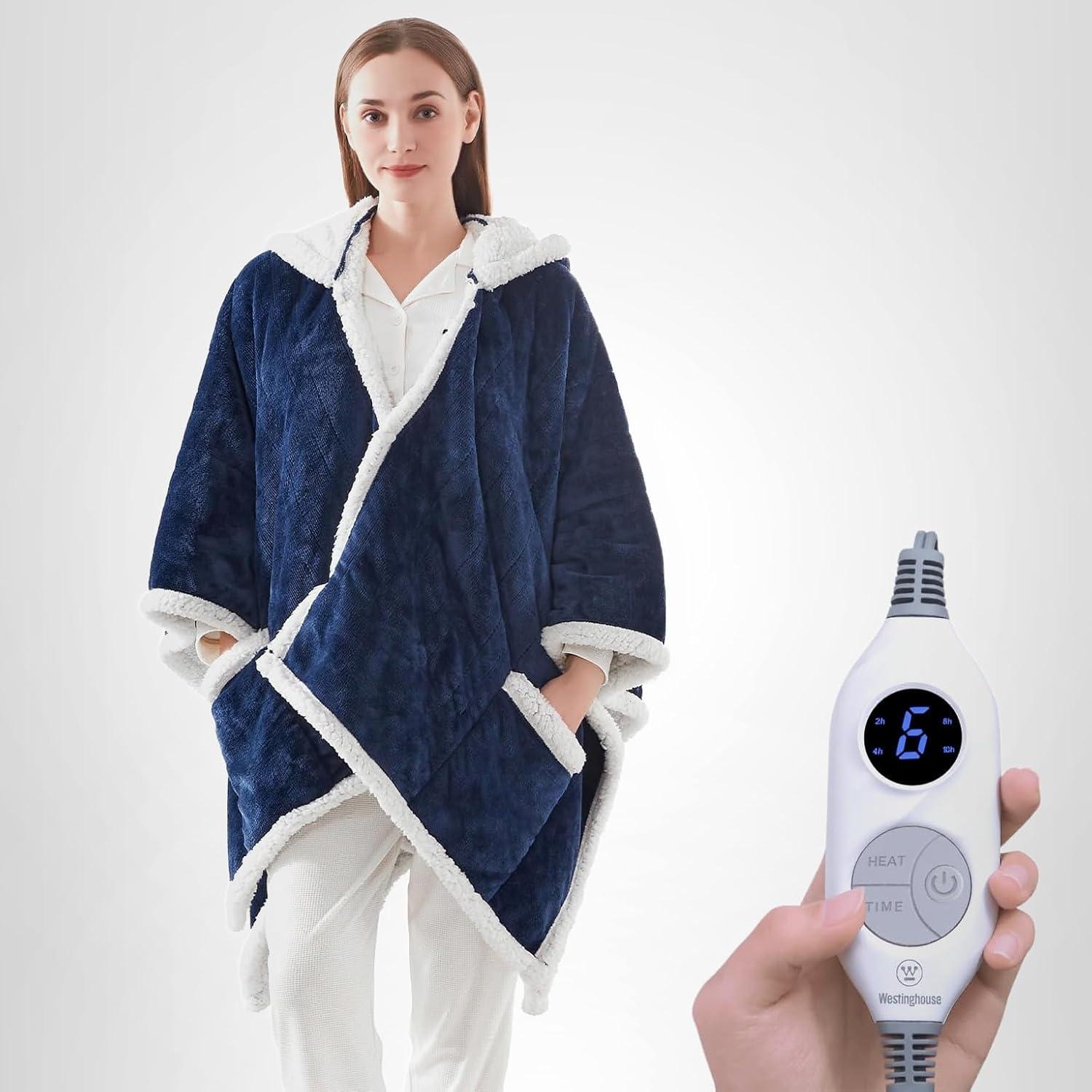 image:imageWestinghouse Electric Snuggle Throw Blankets with Foot Pocket Wearable Heated Blanket with Sleeves 6 Heating Levels amp 2 to 10 Hours Heating Time Settings 50 7018 GreyNavy Blue