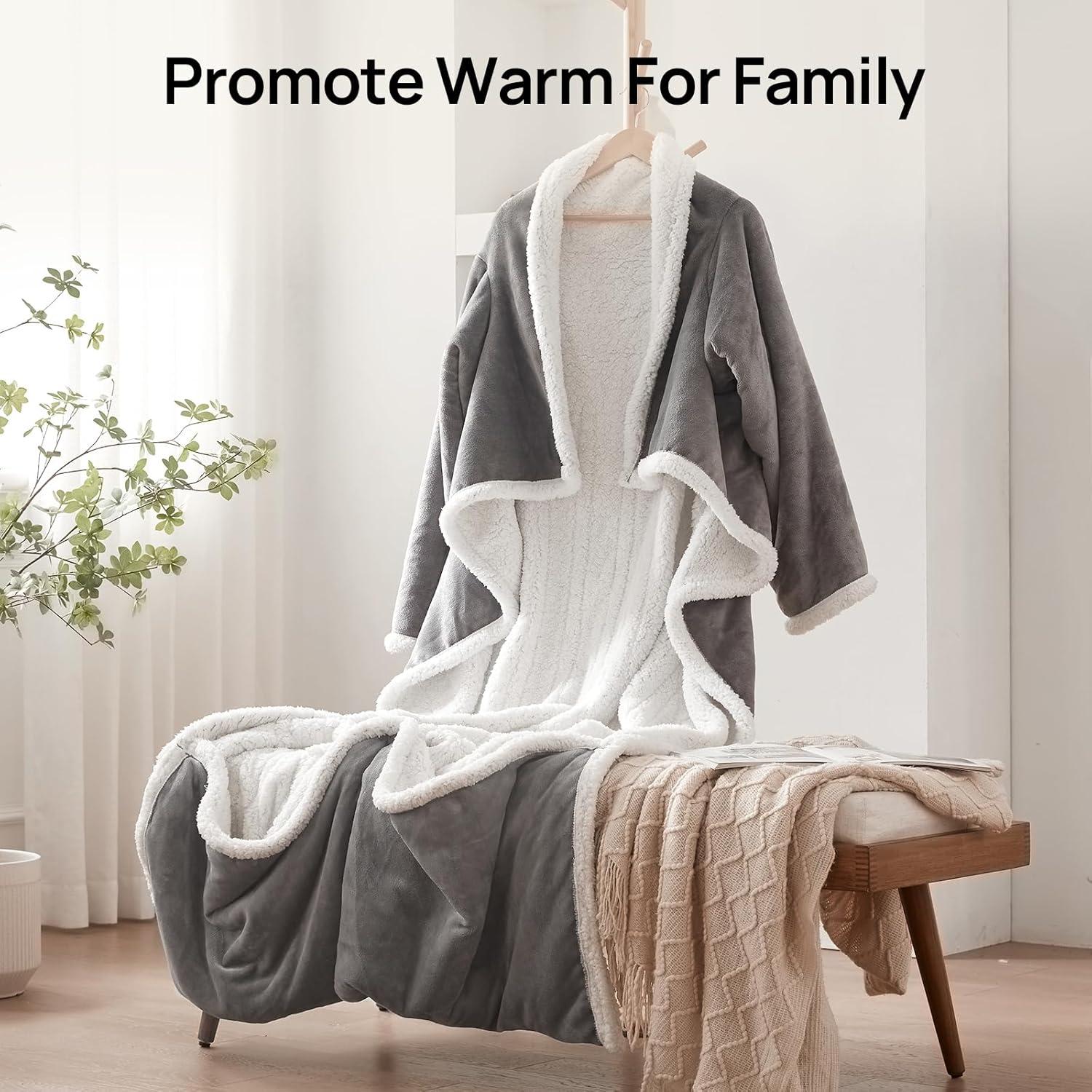 image:imageWestinghouse Electric Snuggle Throw Blankets with Foot Pocket Wearable Heated Blanket with Sleeves 6 Heating Levels amp 2 to 10 Hours Heating Time Settings 50 7018 GreyLight Greyivory