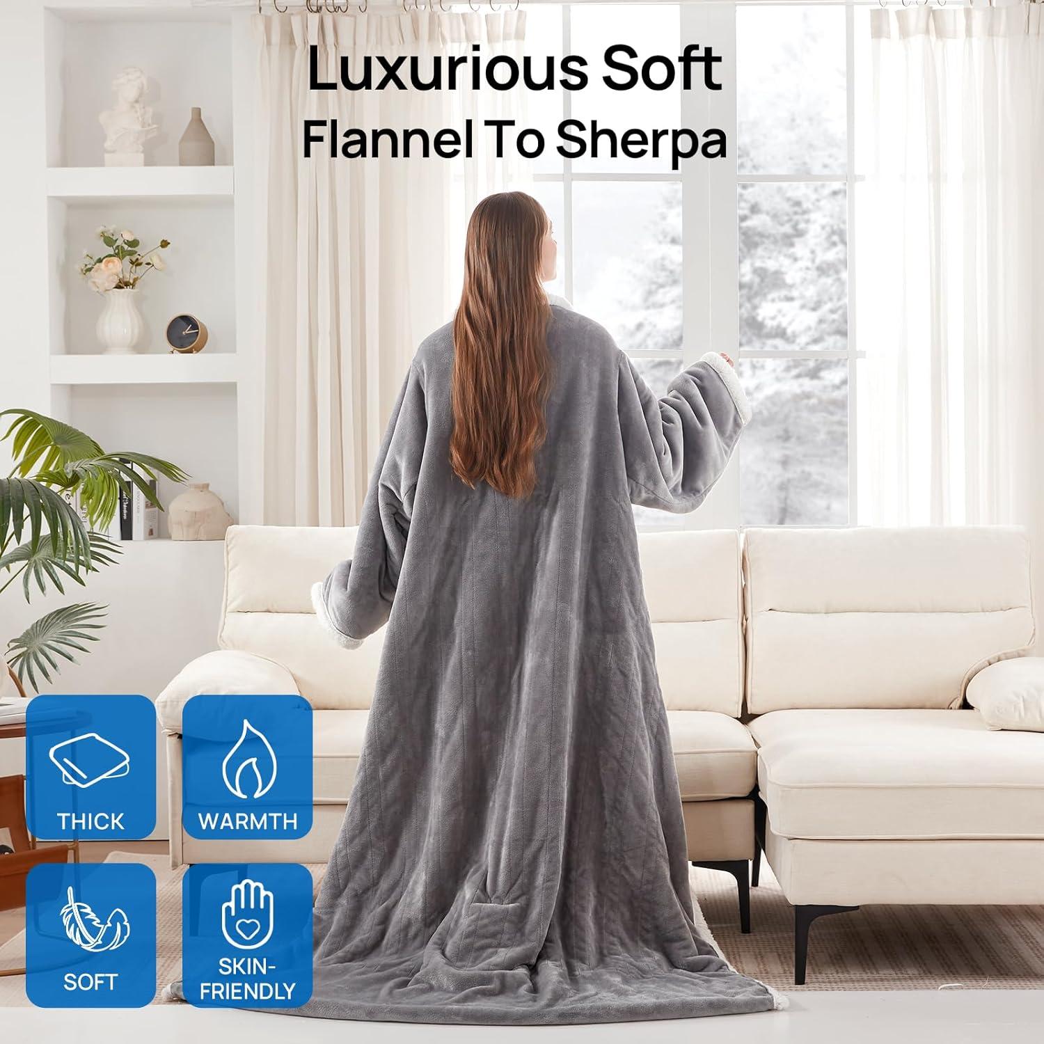 image:imageWestinghouse Electric Snuggle Throw Blankets with Foot Pocket Wearable Heated Blanket with Sleeves 6 Heating Levels amp 2 to 10 Hours Heating Time Settings 50 7018 GreyLight Greyivory