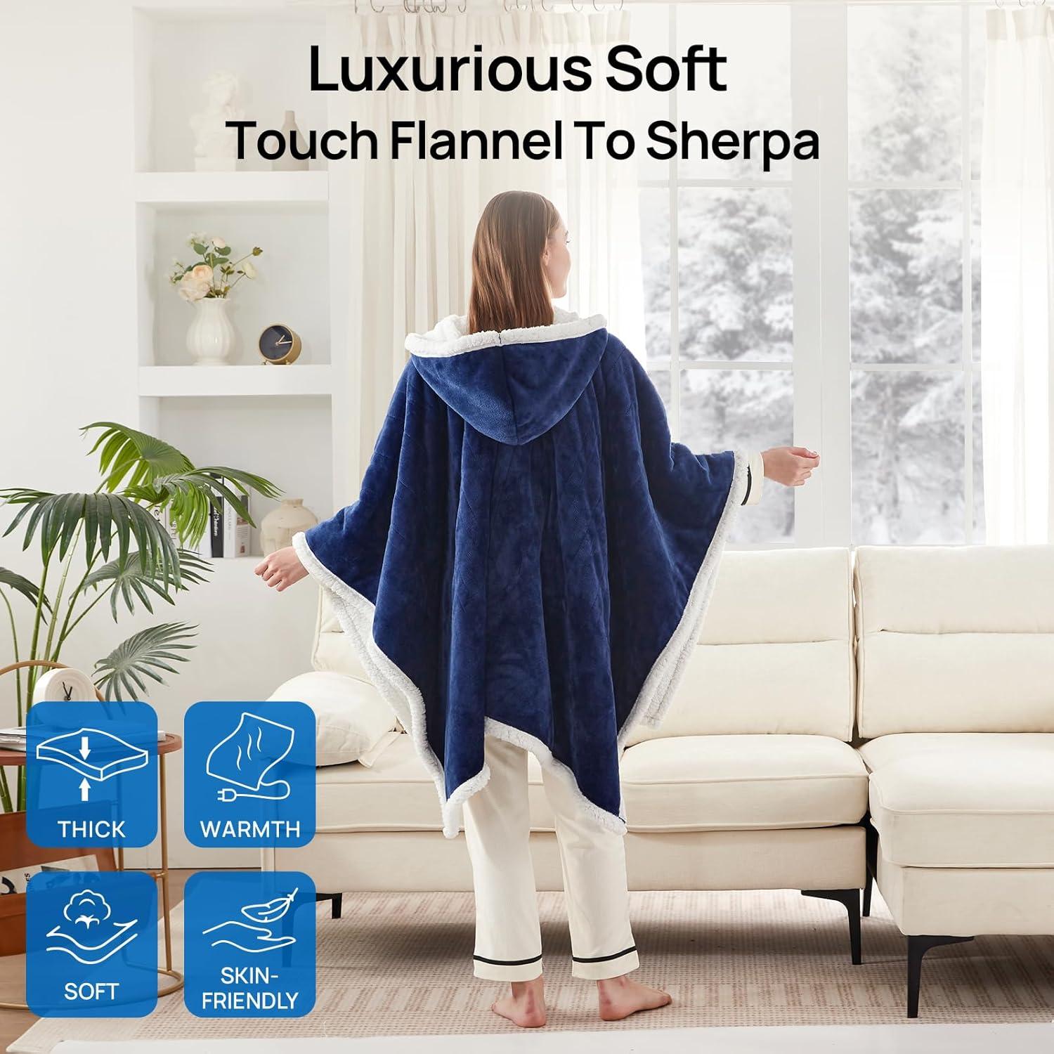 image:imageWestinghouse Electric Snuggle Throw Blankets with Foot Pocket Wearable Heated Blanket with Sleeves 6 Heating Levels amp 2 to 10 Hours Heating Time Settings 50 7018 GreyNavy Blue