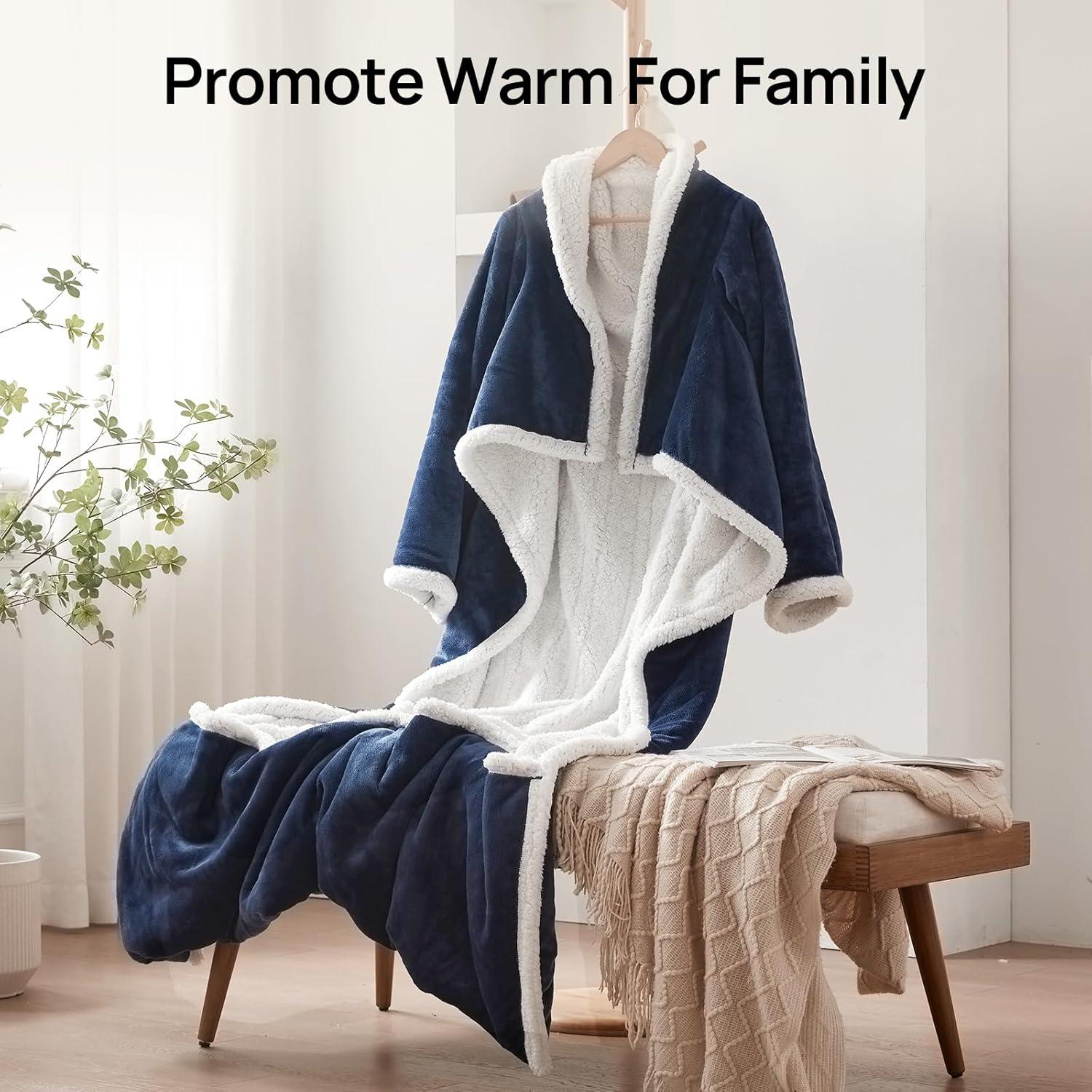 image:imageWestinghouse Electric Snuggle Throw Blankets with Foot Pocket Wearable Heated Blanket with Sleeves 6 Heating Levels amp 2 to 10 Hours Heating Time Settings 50 7018 GreyNavy Blueivory