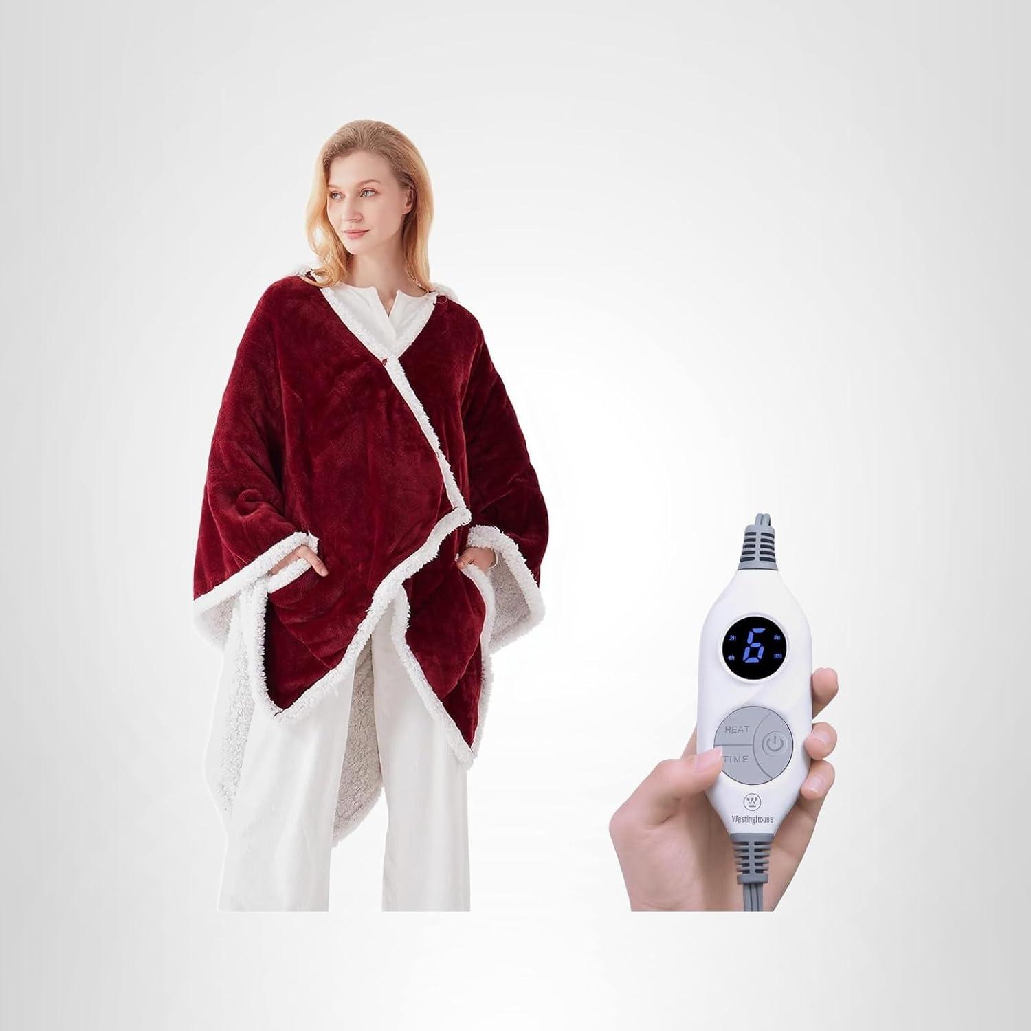image:imageWestinghouse Electric Snuggle Throw Blankets with Foot Pocket Wearable Heated Blanket with Sleeves 6 Heating Levels amp 2 to 10 Hours Heating Time Settings 50 7018 GreyChristmas Red
