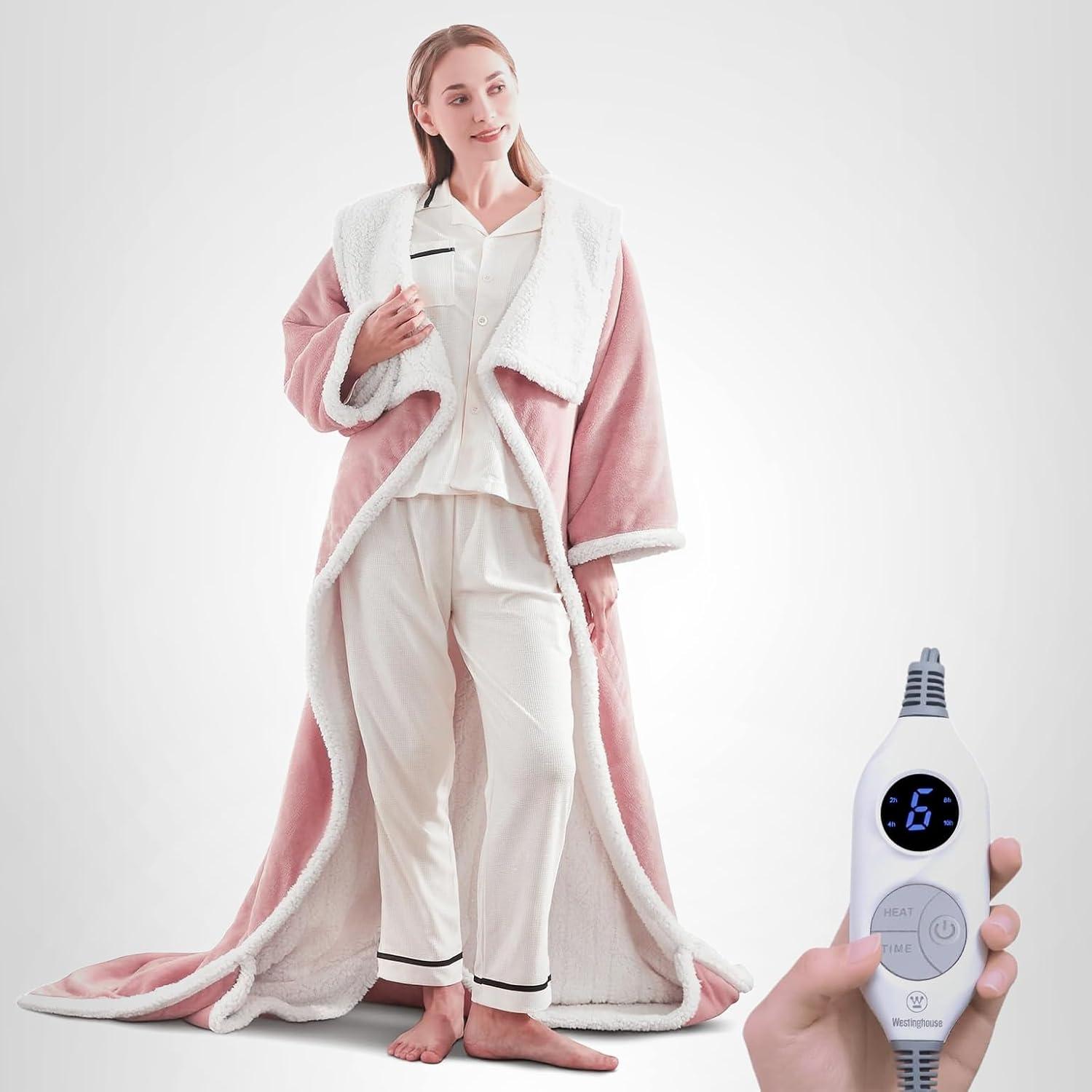 image:imageWestinghouse Electric Snuggle Throw Blankets with Foot Pocket Wearable Heated Blanket with Sleeves 6 Heating Levels amp 2 to 10 Hours Heating Time Settings 50 7018 GreyPinkivory