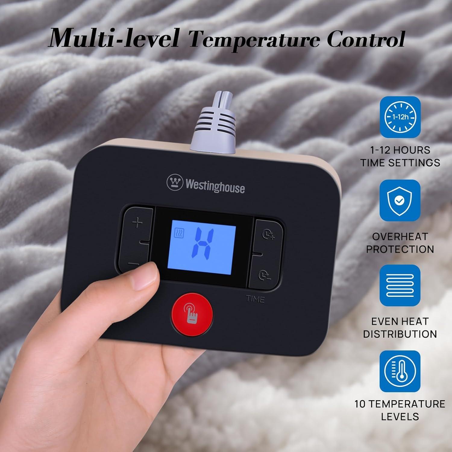 image:imageWestinghouse Full Size Heated Blanket Soft Flannel to Sherpa Reversible Electric Blanket Full with 10 Heating Settings amp 112 Hours Auto Shut Off Machine Washable 72 x 84 BeigeLight Grey