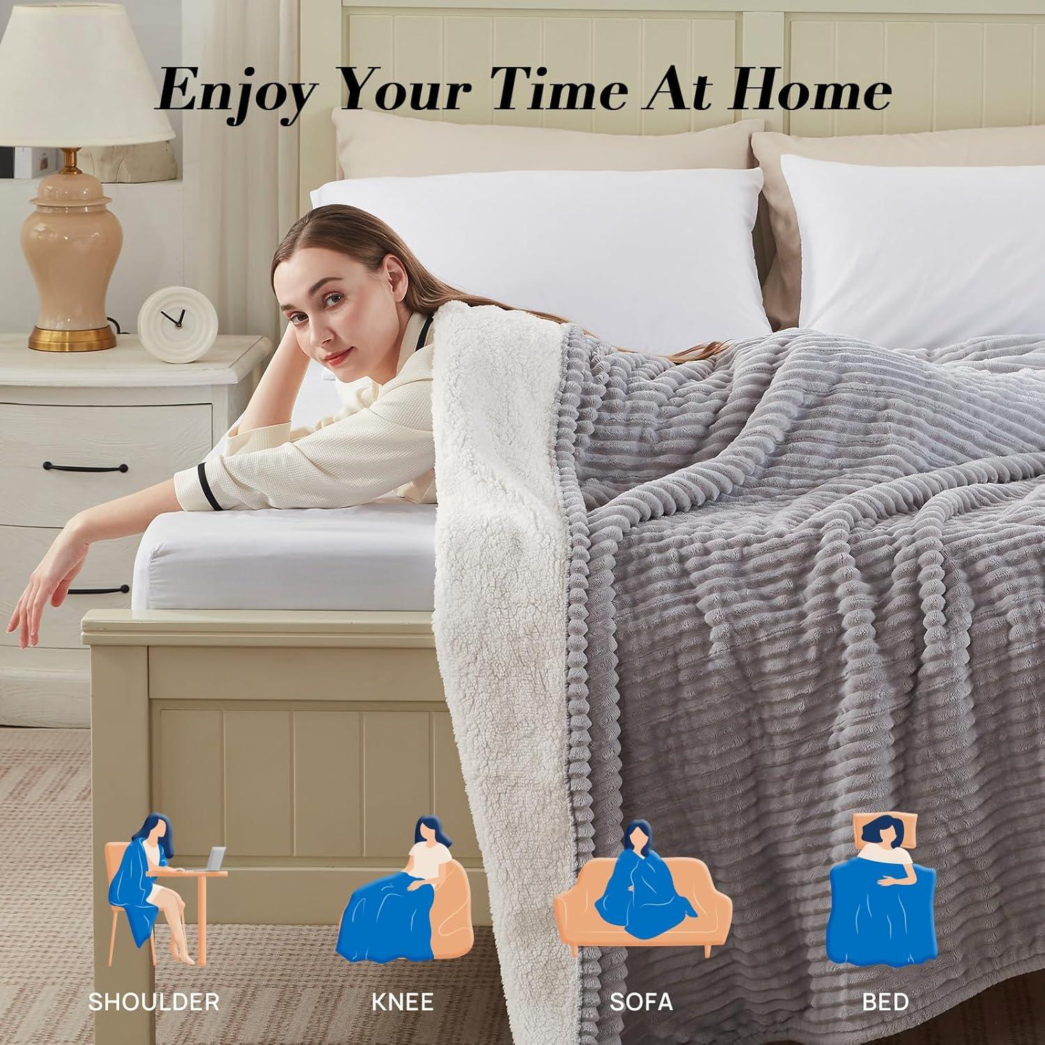 image:imageWestinghouse Full Size Heated Blanket Soft Flannel to Sherpa Reversible Electric Blanket Full with 10 Heating Settings amp 112 Hours Auto Shut Off Machine Washable 72 x 84 BeigeLight Grey