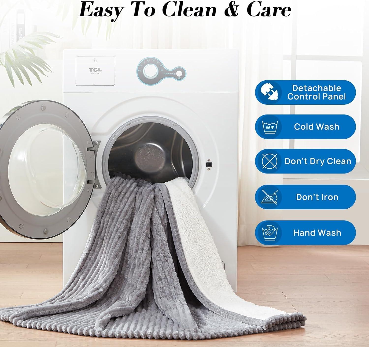 image:imageWestinghouse Full Size Heated Blanket Soft Flannel to Sherpa Reversible Electric Blanket Full with 10 Heating Settings amp 112 Hours Auto Shut Off Machine Washable 72 x 84 BeigeLight Grey
