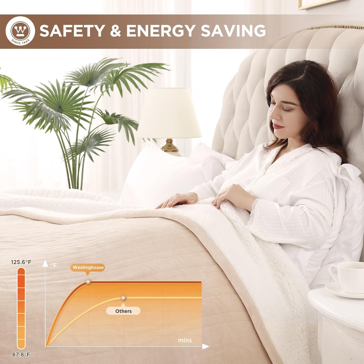 image:imageWestinghouse Heated Blanket Twin Size Soft Flannel to Sherpa Electric Blanket with 10 Heating Levels 12 Hours Auto Off Fast Heating Machine Washable 62x84 Inch CharcoalBeige
