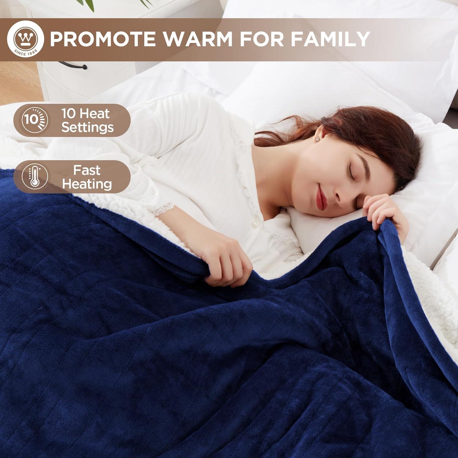 image:imageWestinghouse Heated Blanket Twin Size Soft Flannel to Sherpa Electric Blanket with 10 Heating Levels 12 Hours Auto Off Fast Heating Machine Washable 62x84 Inch CharcoalNavy Blue