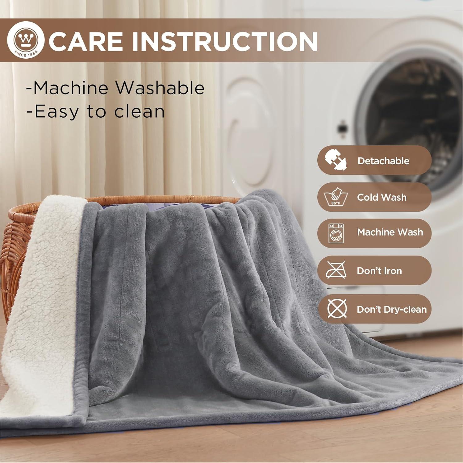 image:imageWestinghouse Heated Blanket Twin Size Soft Flannel to Sherpa Electric Blanket with 10 Heating Levels 12 Hours Auto Off Fast Heating Machine Washable 62x84 Inch CharcoalLight Grey